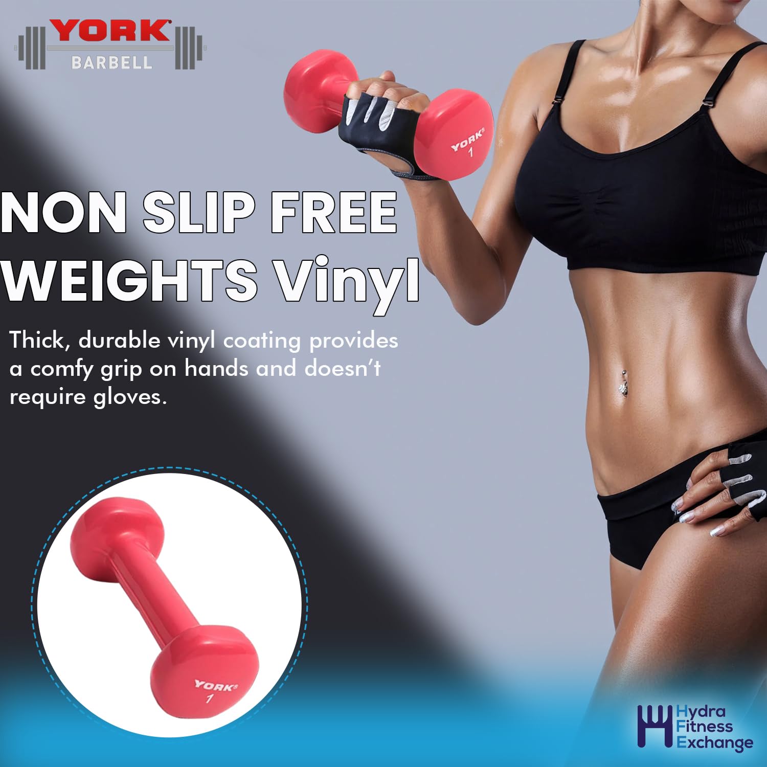 New Freeweights York Barbell Vinyl Coated Fitbell Dumbbell (1LB, Pack of 2) | Dumbbell Set for Women & Men Durable Anti-Roll, Anti-Slip, Pink | Ideal for Arm Rows, Squats, Chest Presses, Bicep Curls, Jogging & Yoga York Freeweight