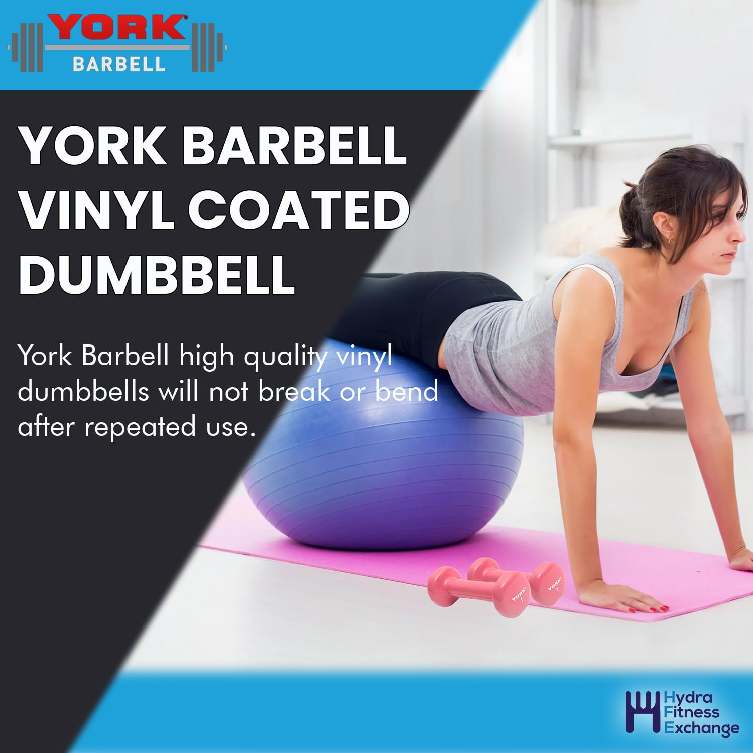 New Freeweights York Barbell Vinyl Coated Fitbell Dumbbell (1LB, Pack of 2) | Dumbbell Set for Women & Men Durable Anti-Roll, Anti-Slip, Pink | Ideal for Arm Rows, Squats, Chest Presses, Bicep Curls, Jogging & Yoga York Freeweight