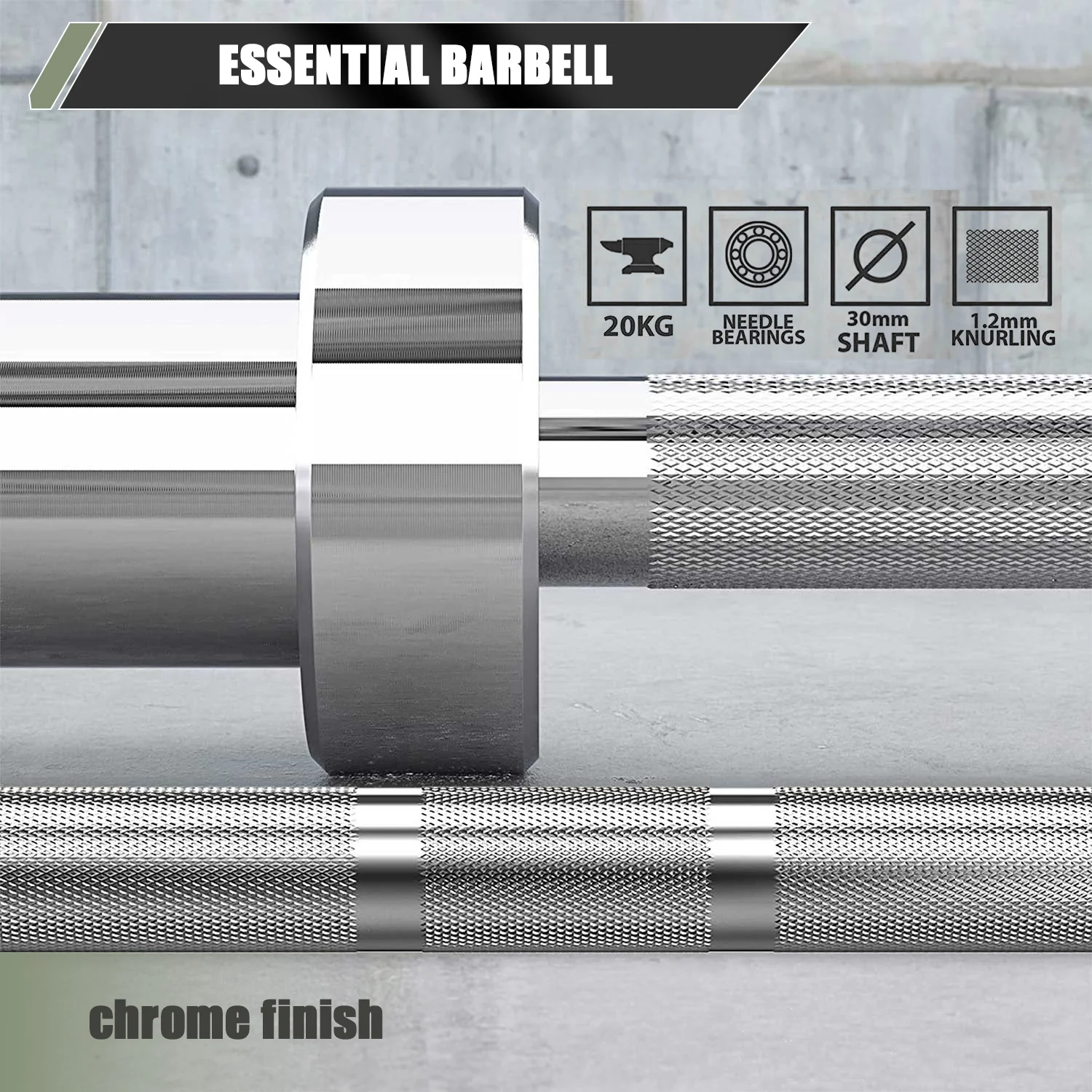 New Major Fitness 7ft 20kg Home Gym Barbell Silver Strength System