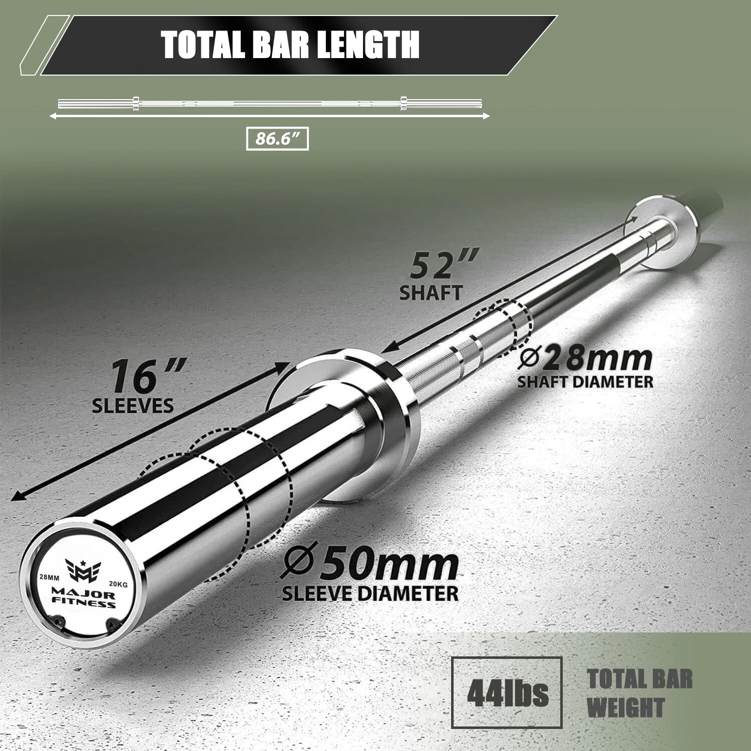 New Major Fitness 7ft 20kg Home Gym Barbell Silver Strength System