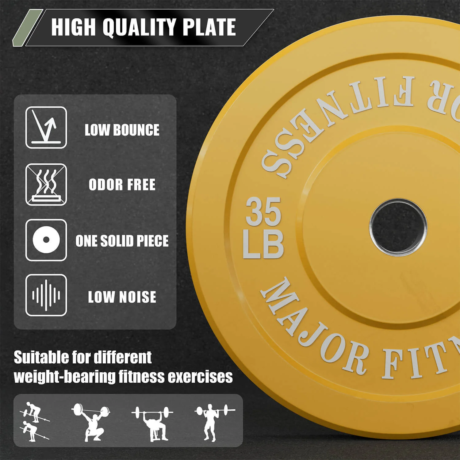 New Major Fitness Low Bounce Bumper Plates Olympic Weight Plates Set 35LB Pair Strength System