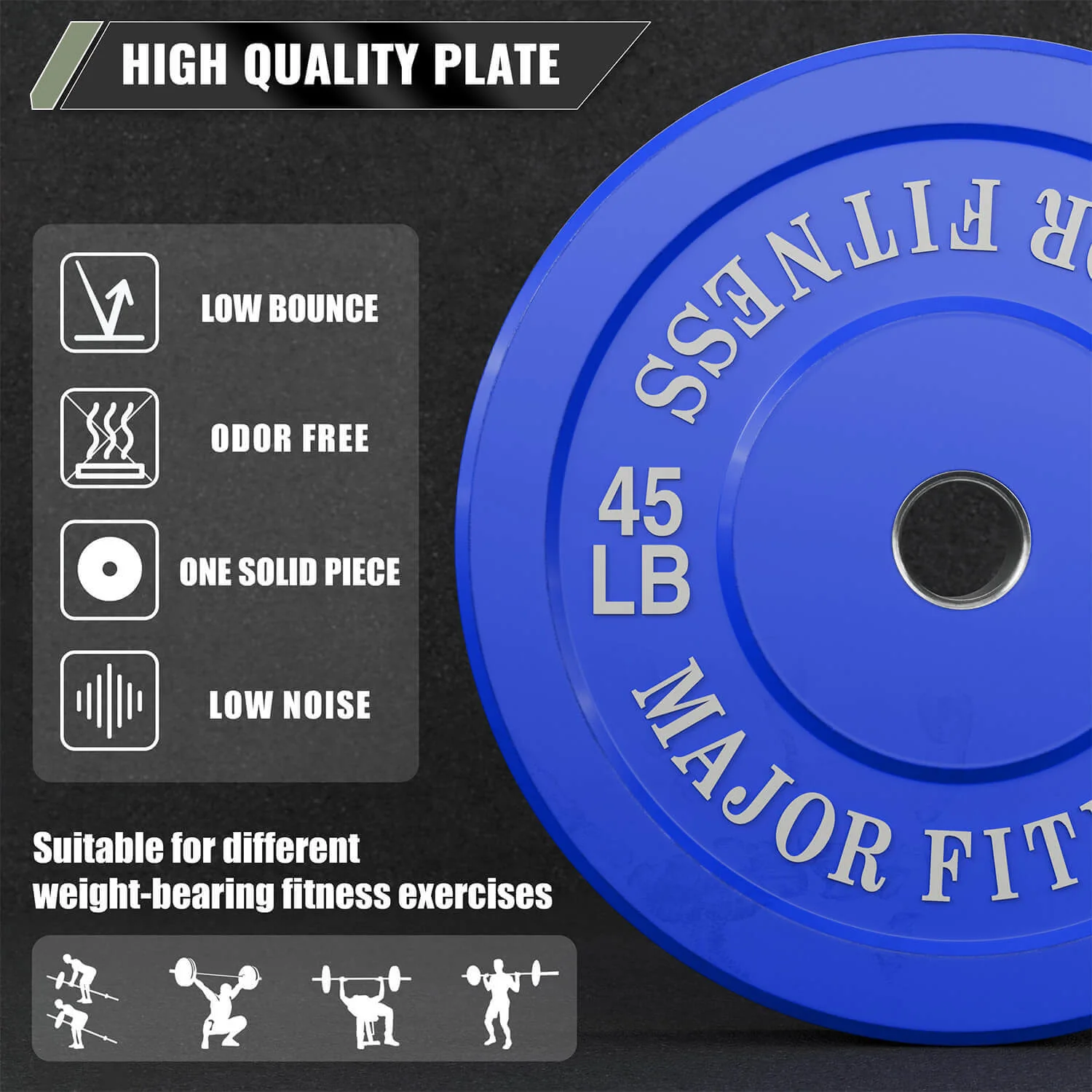 New Major Fitness Low Bounce Bumper Plates Olympic Weight Plates Set 45LB Pair Strength System