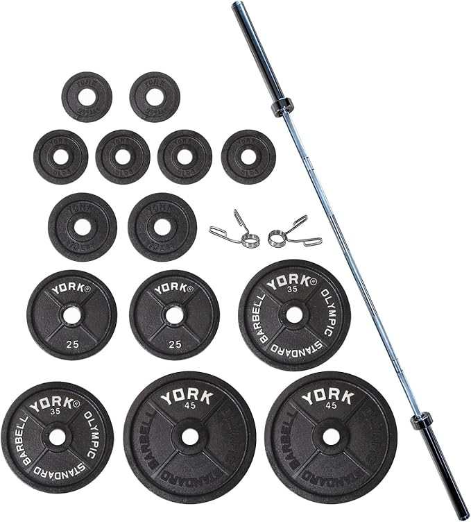New York Legacy 300 lb Intl Set (2 x 45 lb, 35 lb, 25 lb, 10 lb, 2.5 lb, and 4 x 5 lb) 32004, pr. Spring Collars - Bk Freeweights & Accessories