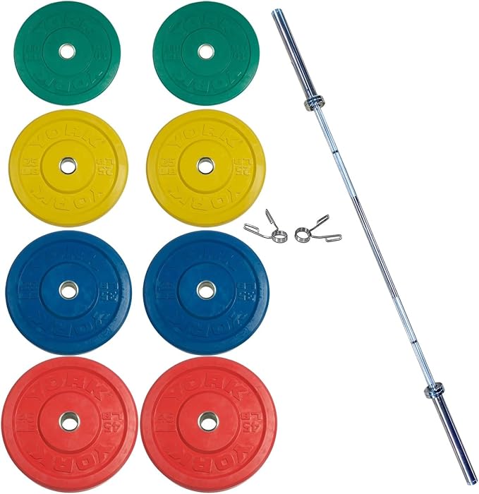 New York York USA Colored 325 lb Rubber Training Set (2 x 45, 2 X 35, 4 X 25, 2 X 10 Lb.), 32110, pr. Spring Collars) Freeweights & Accessories