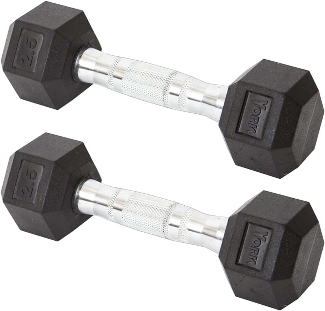 New York York Barbell Hex Dumbbell Set 2.5LB Rubber Coated Fixed Weight Dumbbells with Chrome Ergonomic Handle Odorless & Durable for Home Gym Women’s Strength Training Full Body Workouts - Pack of 1, 2 & 4 Freeweights & Accessories