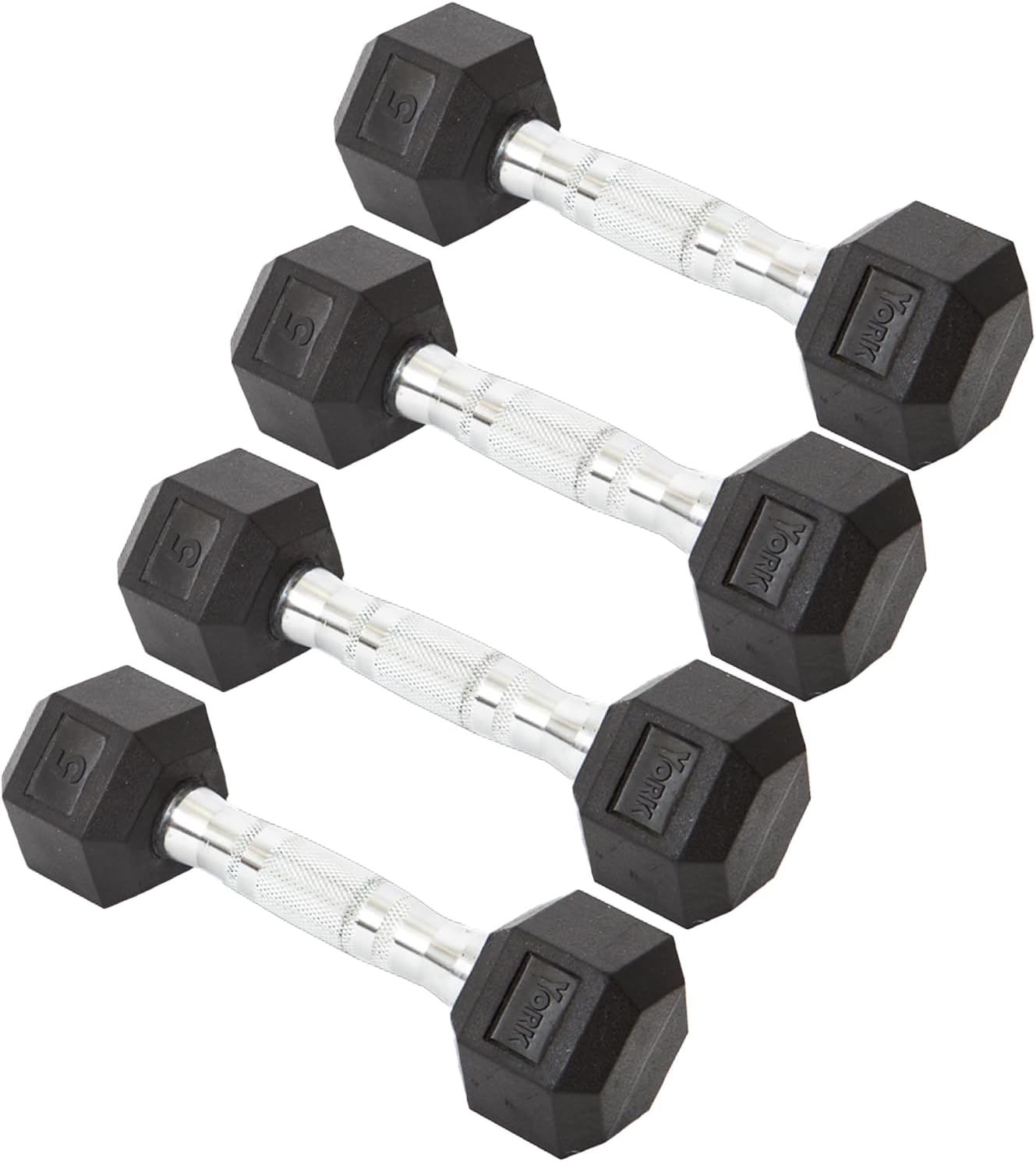 New York York Barbell Hex Dumbbell Set 5LB Rubber Coated Fixed Weight Dumbbells Freeweights & Accessories