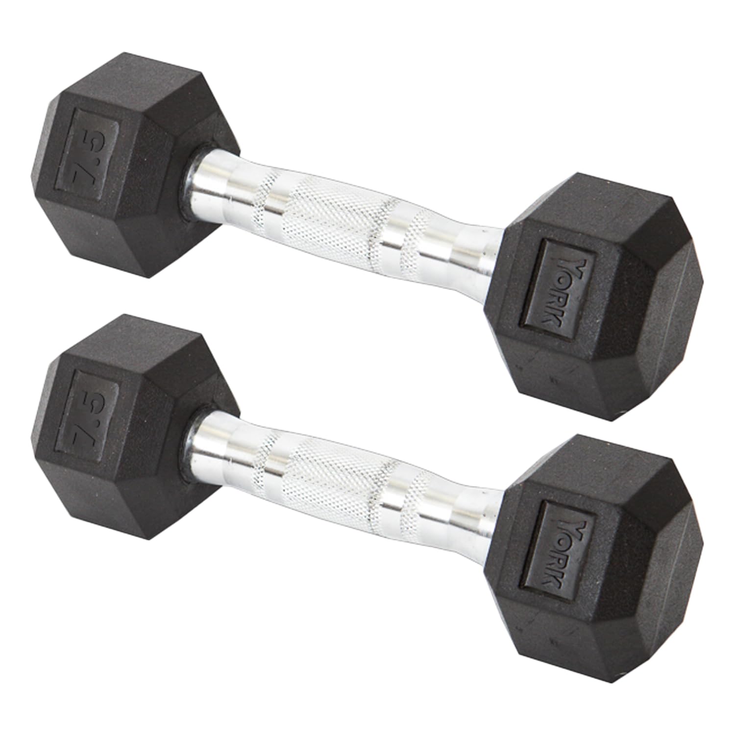 New York York Barbell Hex Dumbbell Set 7.5LB Rubber Coated Fixed Weight Dumbbells Freeweights & Accessories