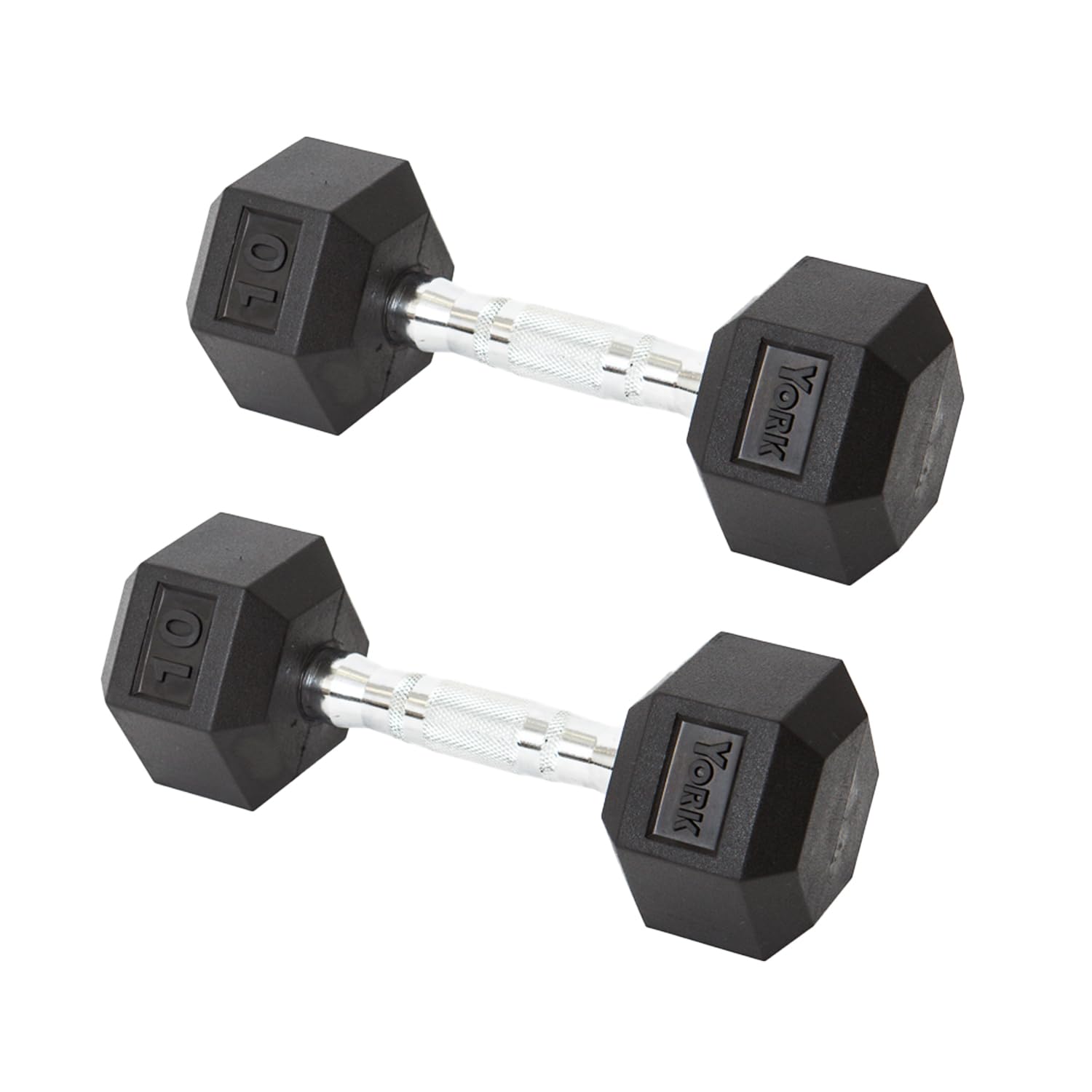 New York York Barbell Hex Dumbbell Set 10LB Rubber Coated Fixed Weight Dumbbells with Chrome Ergonomic Handle Odorless & Durable for Home Gym Women’s Strength Training Full Body Workouts - Pack of 2 Freeweights & Accessories
