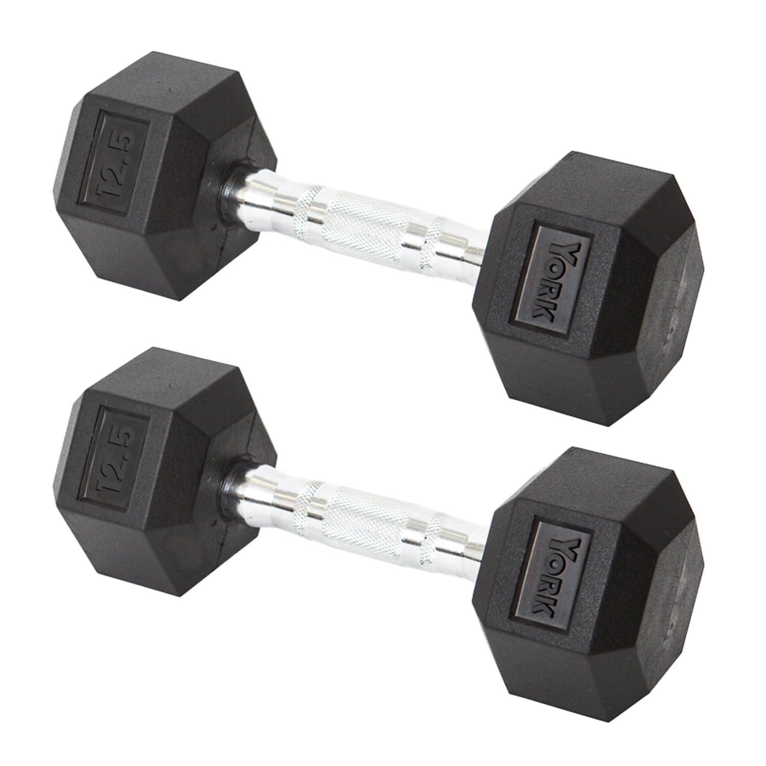 New York York Barbell Hex Dumbbell Set 12.5LB Rubber Coated Fixed Weight Dumbbells with Chrome Ergonomic Handle Odorless & Durable for Home Gym Women’s Strength Training Full Body Workouts - Pack of 2 Freeweights & Accessories