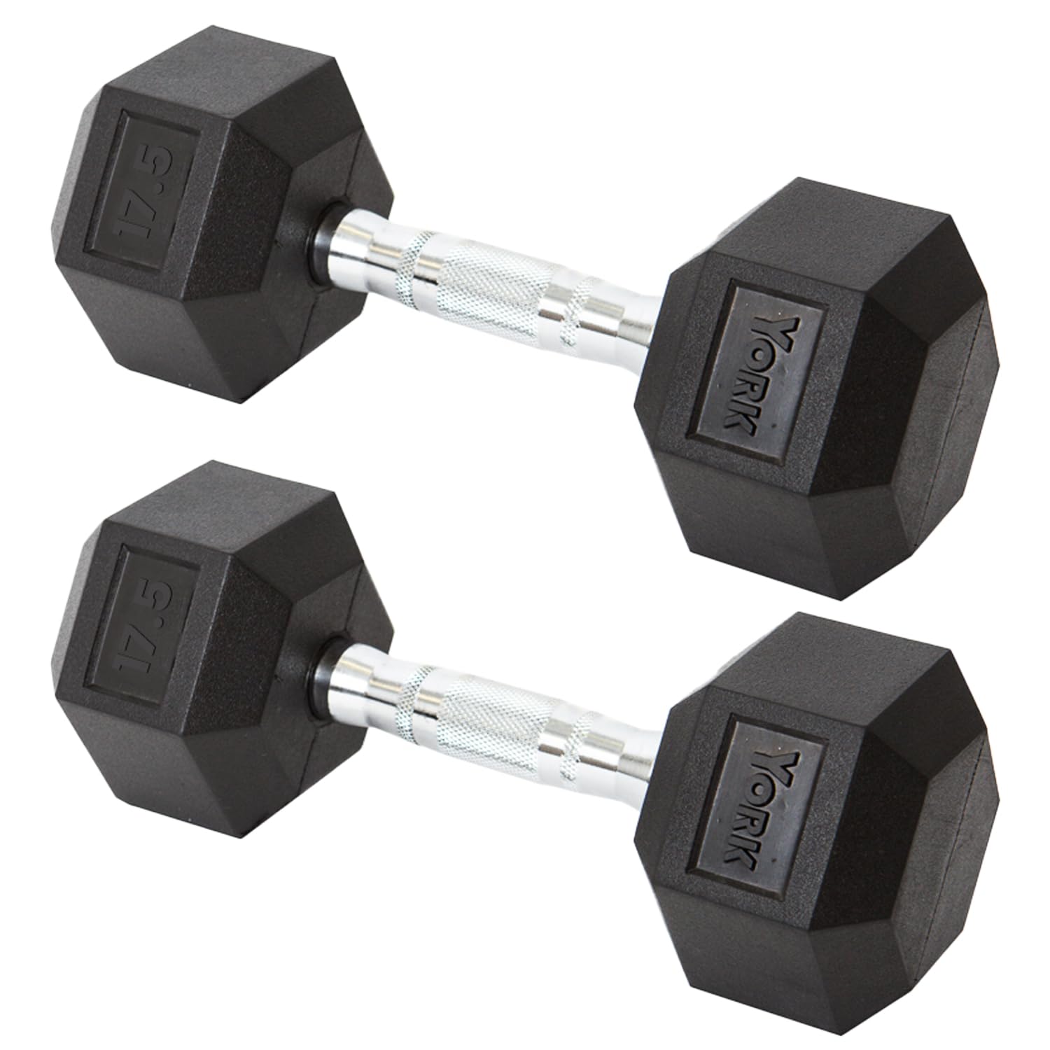 New York York Barbell Hex Dumbbell Set 17.5LB Rubber Coated Fixed Weight Dumbbells with Chrome Ergonomic Handle Odorless & Durable for Home Gym Women’s Strength Training Full Body Workouts - Pack of 2 Freeweights & Accessories