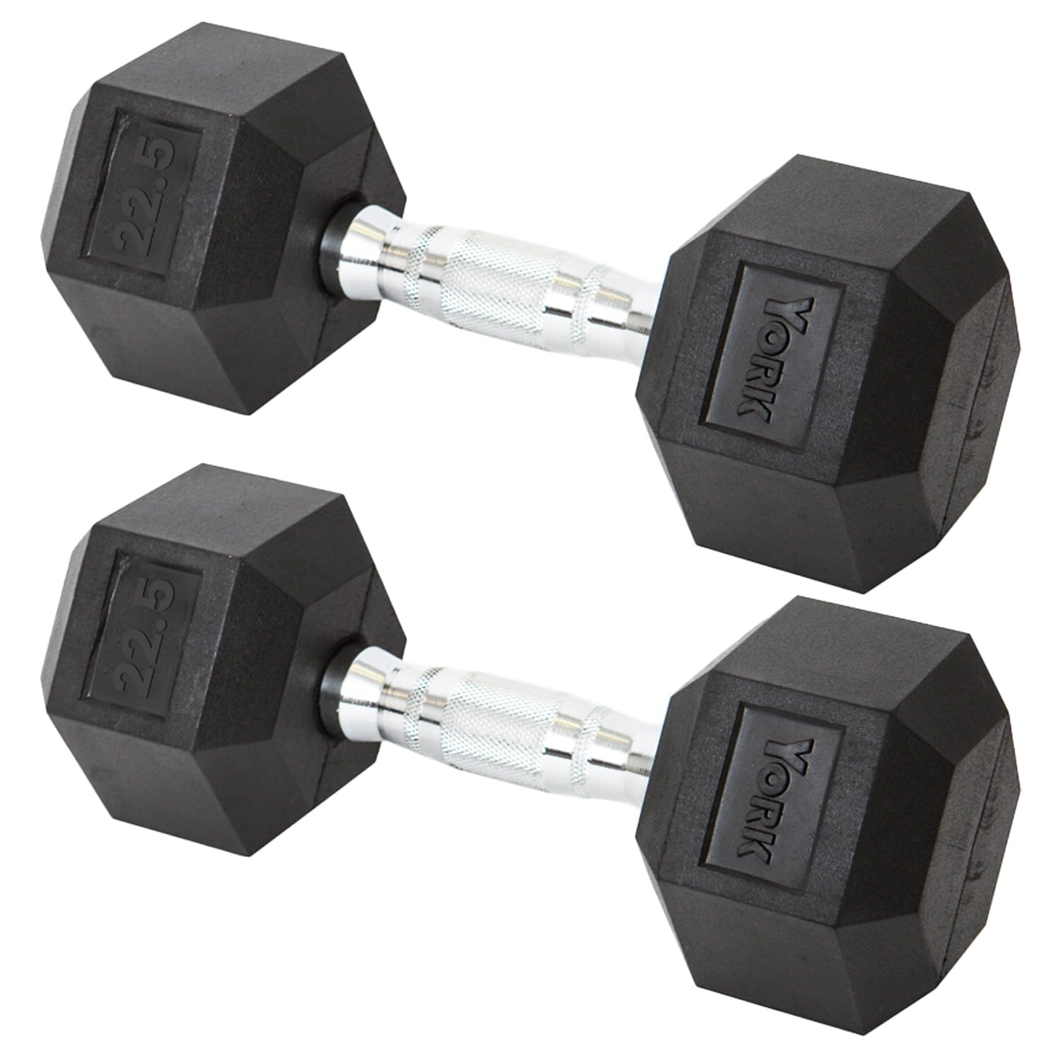 New York York Barbell Hex Dumbbell Set 22.5LB Rubber Coated Fixed Weight Dumbbells with Chrome Ergonomic Handle Odorless & Durable for Home Gym Women’s Strength Training Full Body Workouts - Pack of 2 Freeweights & Accessories