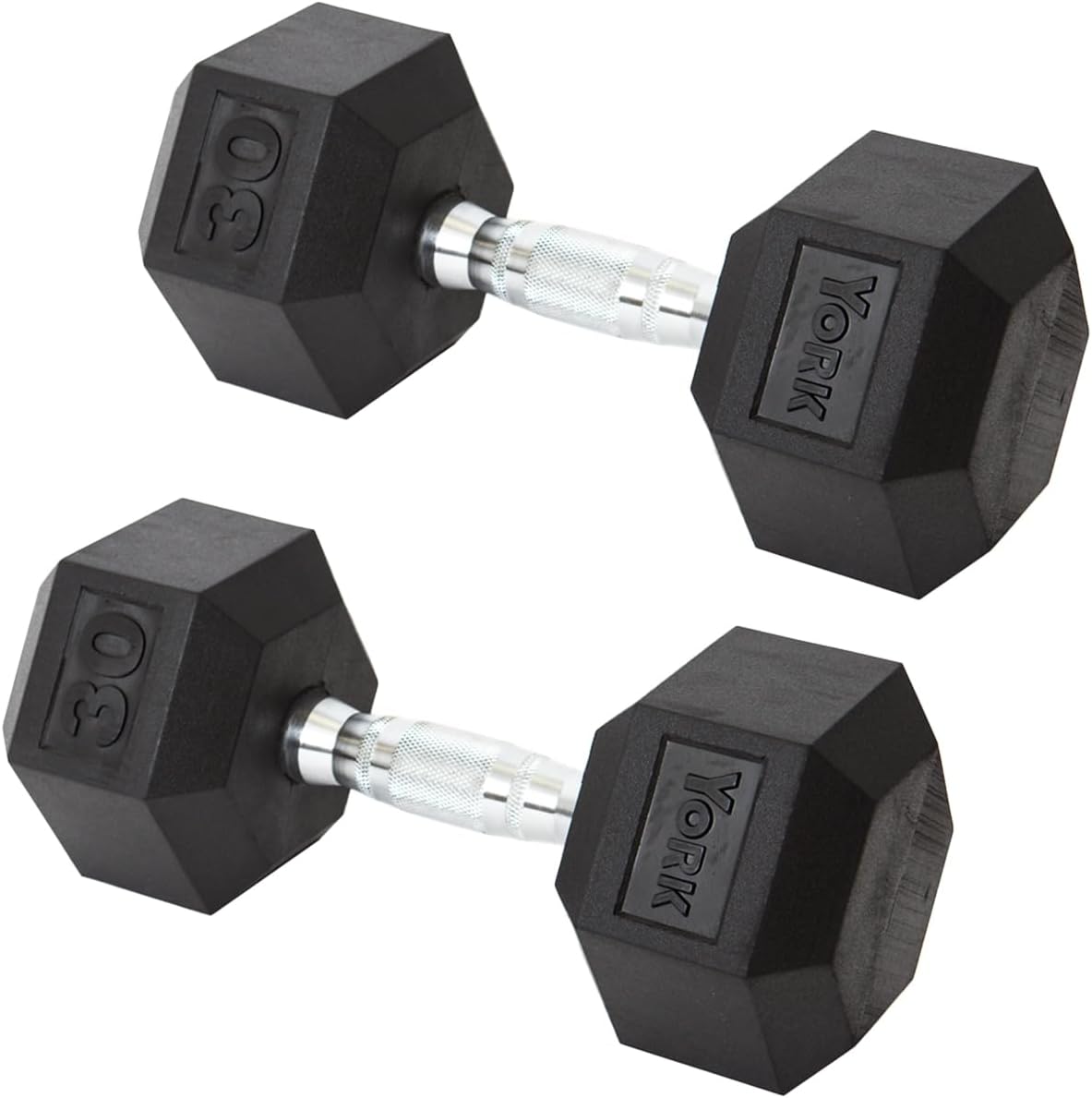 New York York Barbell Hex Dumbbell Set 30LB Rubber Coated Fixed Weight Dumbbells with Chrome Ergonomic Handle Odorless & Durable for Home Gym Women’s Strength Training Full Body Workouts - Pack of 2 Freeweights & Accessories