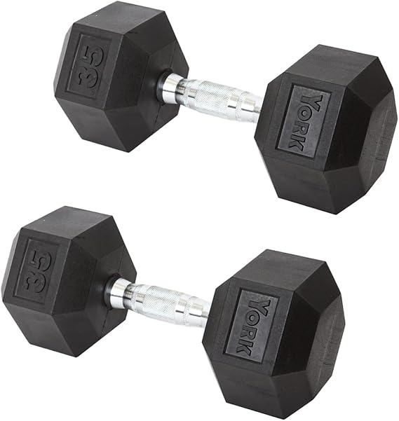 New York York Barbell Hex Dumbbell Set 35LB Rubber Coated Fixed Weight Dumbbells with Chrome Ergonomic Handle Odorless & Durable for Home Gym Women’s Strength Training Full Body Workouts - Pack of 1, 2 & 4 Freeweights & Accessories