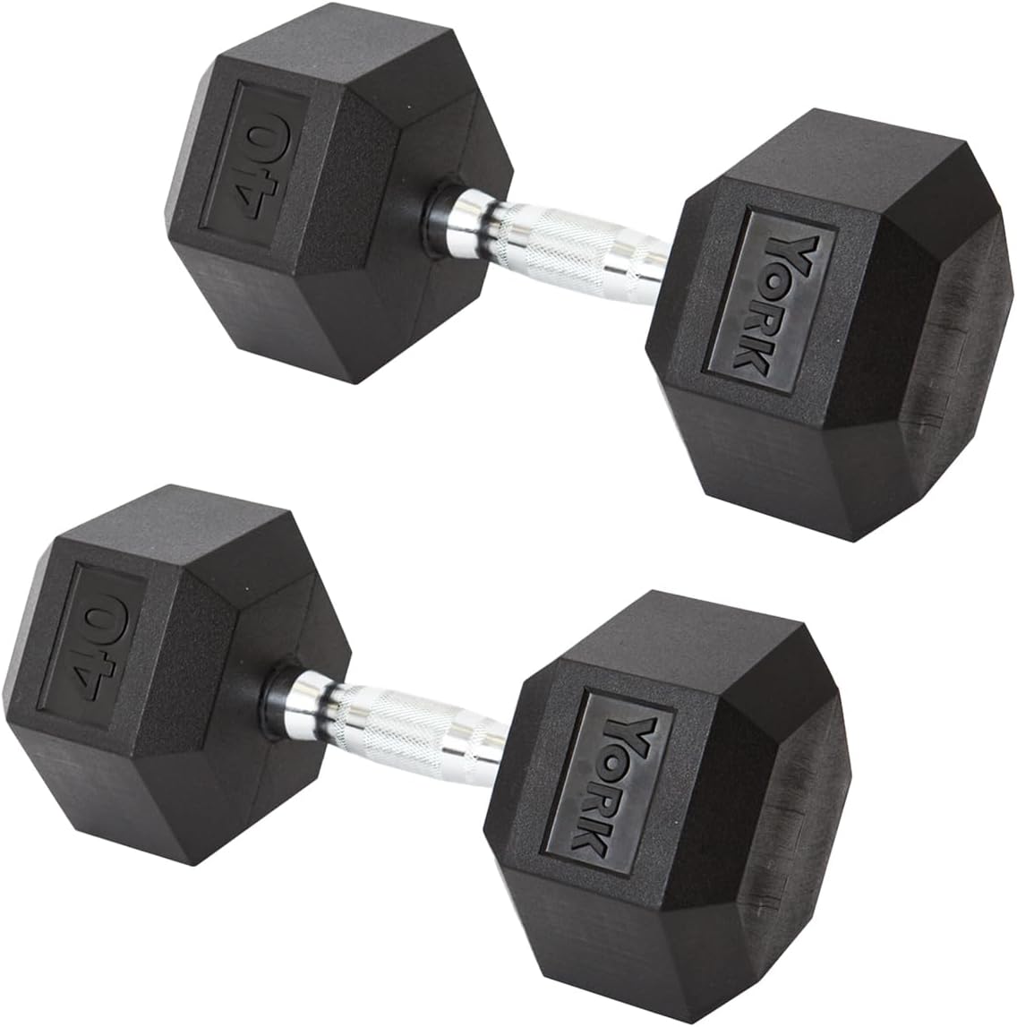 New York York Barbell Hex Dumbbell Set 40LB Rubber Coated Fixed Weight Dumbbells with Chrome Ergonomic Handle Odorless & Durable for Home Gym Women’s Strength Training Full Body Workouts - Pack of 2 Freeweights & Accessories