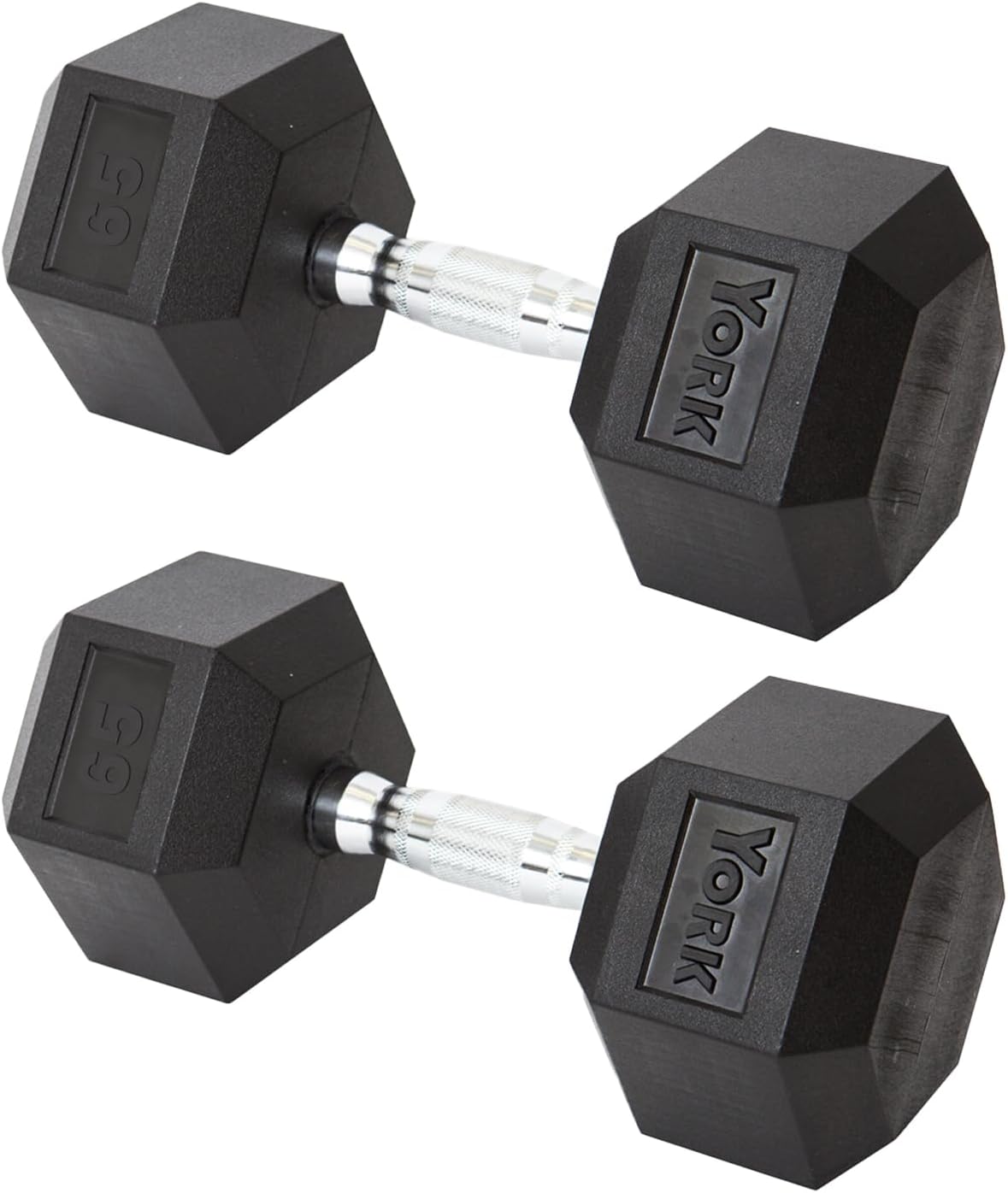 New York York Barbell Hex Dumbbell Set 65LB Rubber Coated Fixed Weight Dumbbells with Chrome Ergonomic Handle Odorless & Durable for Home Gym Women’s Strength Training Full Body Workouts - Pack of 2 Freeweights & Accessories