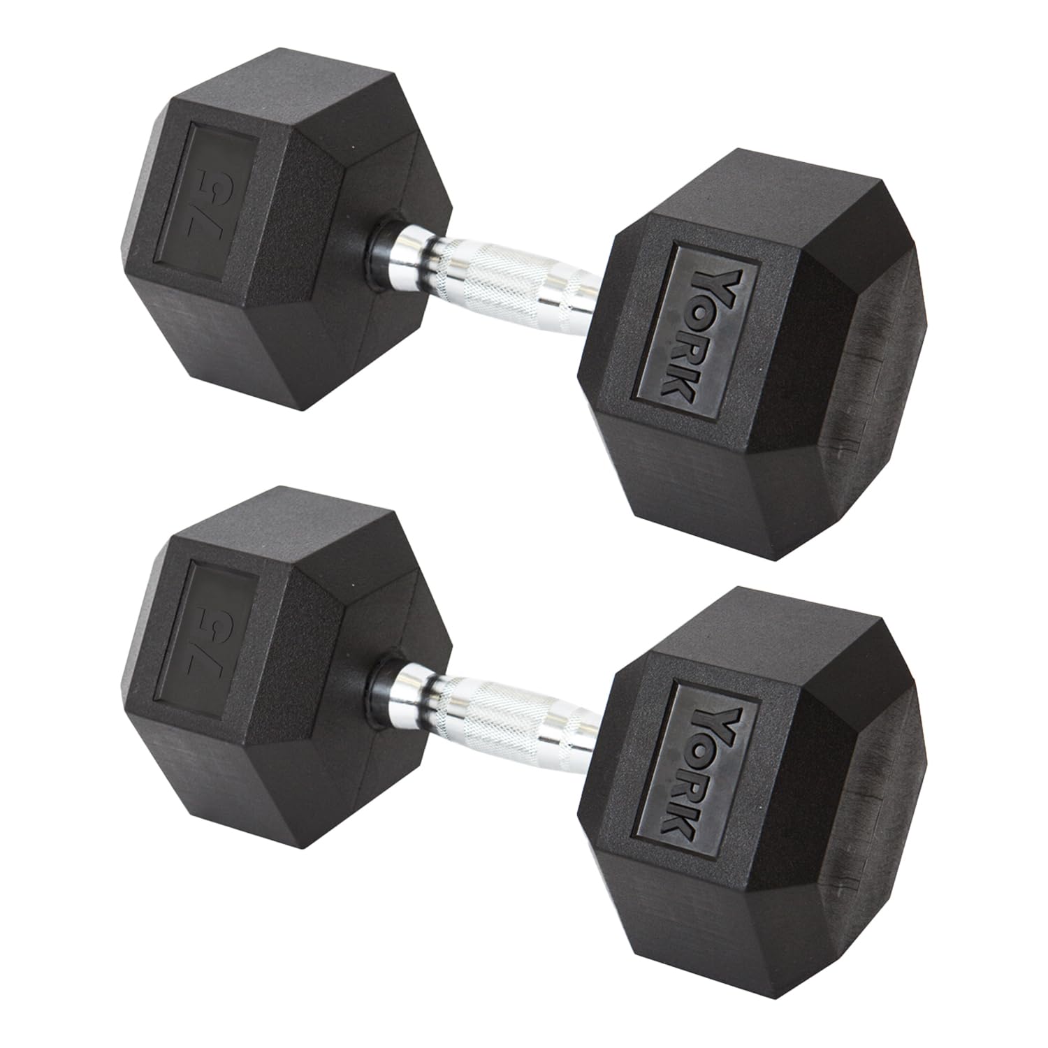 New York York Barbell Hex Dumbbell Set 75LB Rubber Coated Fixed Weight Dumbbells with Chrome Ergonomic Handle Odorless & Durable for Home Gym Women’s Strength Training Full Body Workouts - Pack of 2 Freeweights & Accessories