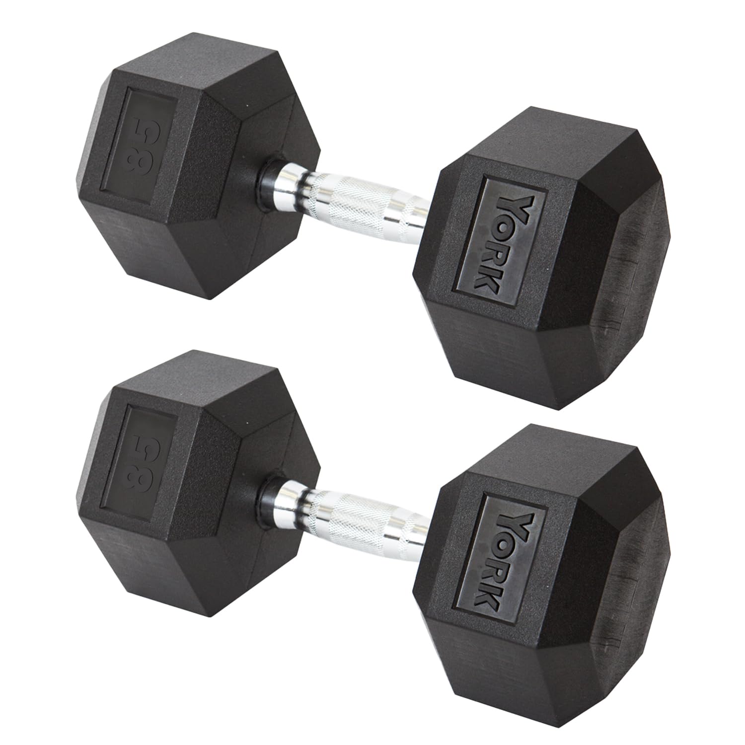New York York Barbell Hex Dumbbell Set 85LB Rubber Coated Fixed Weight Dumbbells with Chrome Ergonomic Handle Odorless & Durable for Home Gym Women’s Strength Training Full Body Workouts - Pack of 2 Freeweights & Accessories
