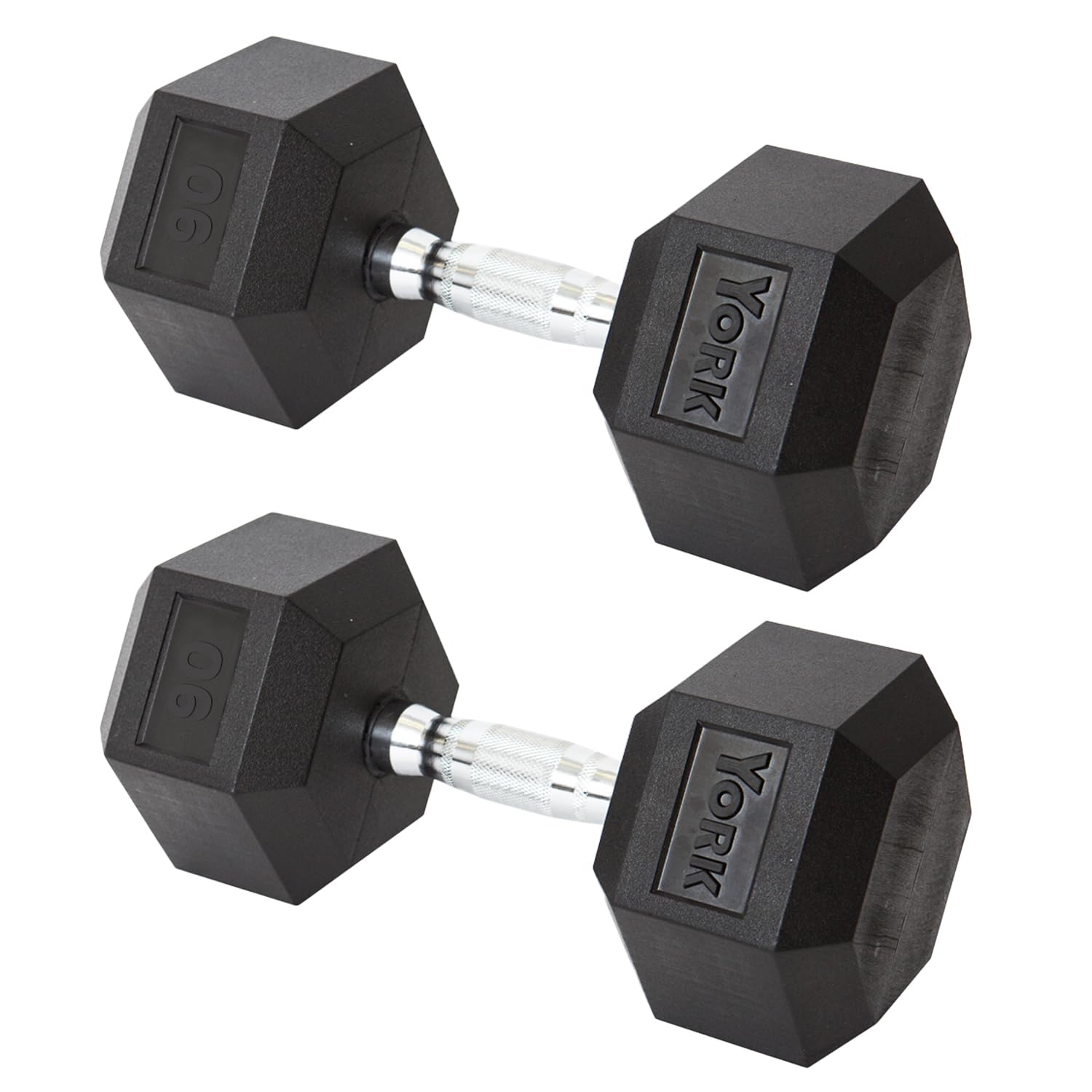 New York York Barbell Hex Dumbbell Set 90LB Rubber Coated Fixed Weight Dumbbells with Chrome Ergonomic Handle Odorless & Durable for Home Gym Women’s Strength Training Full Body Workouts - Pack of 2 Freeweights & Accessories
