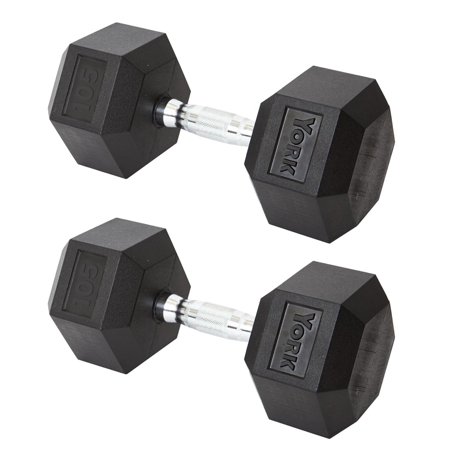 New York York Barbell Hex Dumbbell Set 105LB Rubber Coated Fixed Weight Dumbbells with Chrome Ergonomic Handle Odorless & Durable for Home Gym Women’s Strength Training Full Body Workouts - Pack of 2 Freeweights & Accessories