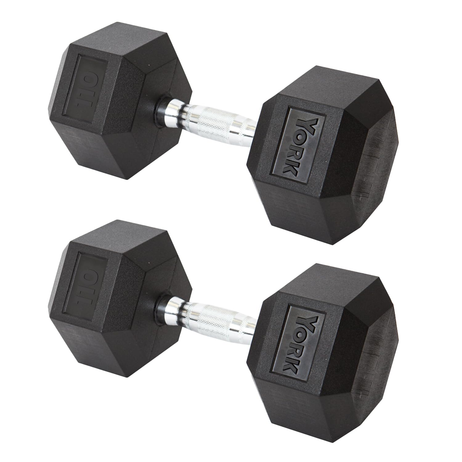 New York York Barbell Hex Dumbbell Set 110LB Rubber Coated Fixed Weight Dumbbells with Chrome Ergonomic Handle Odorless & Durable for Home Gym Women’s Strength Training Full Body Workouts - Pack of 2 Freeweights & Accessories