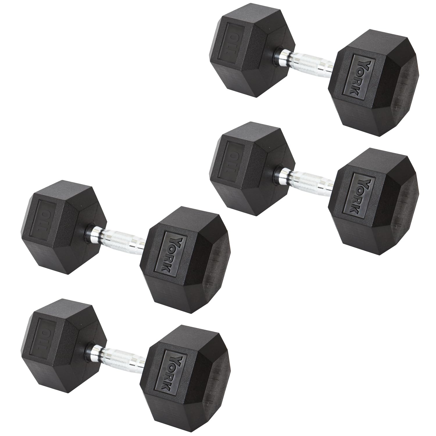 New York York Barbell Hex Dumbbell Set 110LB Rubber Coated Fixed Weight Dumbbells with Chrome Ergonomic Handle Odorless & Durable for Home Gym Women’s Strength Training Full Body Workouts - Pack of 4 Freeweights & Accessories