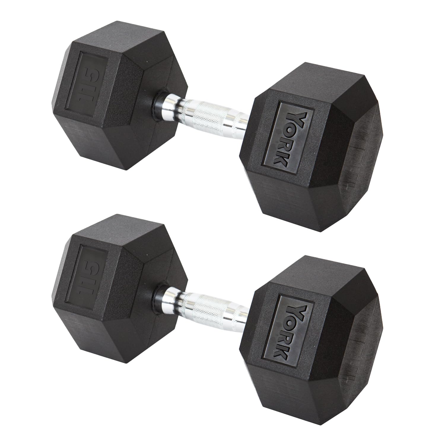 New York York Barbell Hex Dumbbell Set 115LB Rubber Coated Fixed Weight Dumbbells with Chrome Ergonomic Handle Odorless & Durable for Home Gym Women’s Strength Training Full Body Workouts - Pack of 2 Freeweights & Accessories