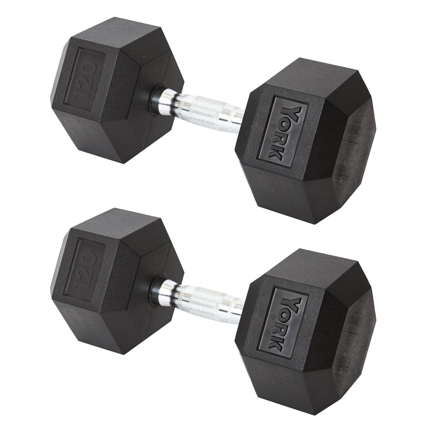 New York York Barbell Hex Dumbbell Set 120LB Rubber Coated Fixed Weight Dumbbells with Chrome Ergonomic Handle Odorless & Durable for Home Gym Women’s Strength Training Full Body Workouts - Pack of 2 Freeweights & Accessories