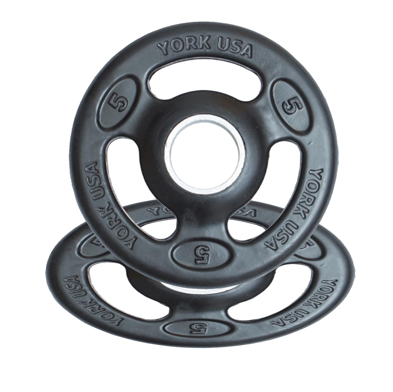 New York York Barbell 2-Inch ISO-Grip Rubber Encased Steel Olympic Plates (5 Lb Pair) – Comfortable 3-Grip Design, Anti-Pinch Hub, Durable Steel Composite for Home, School, & Commercial Gym Freeweights & Accessories