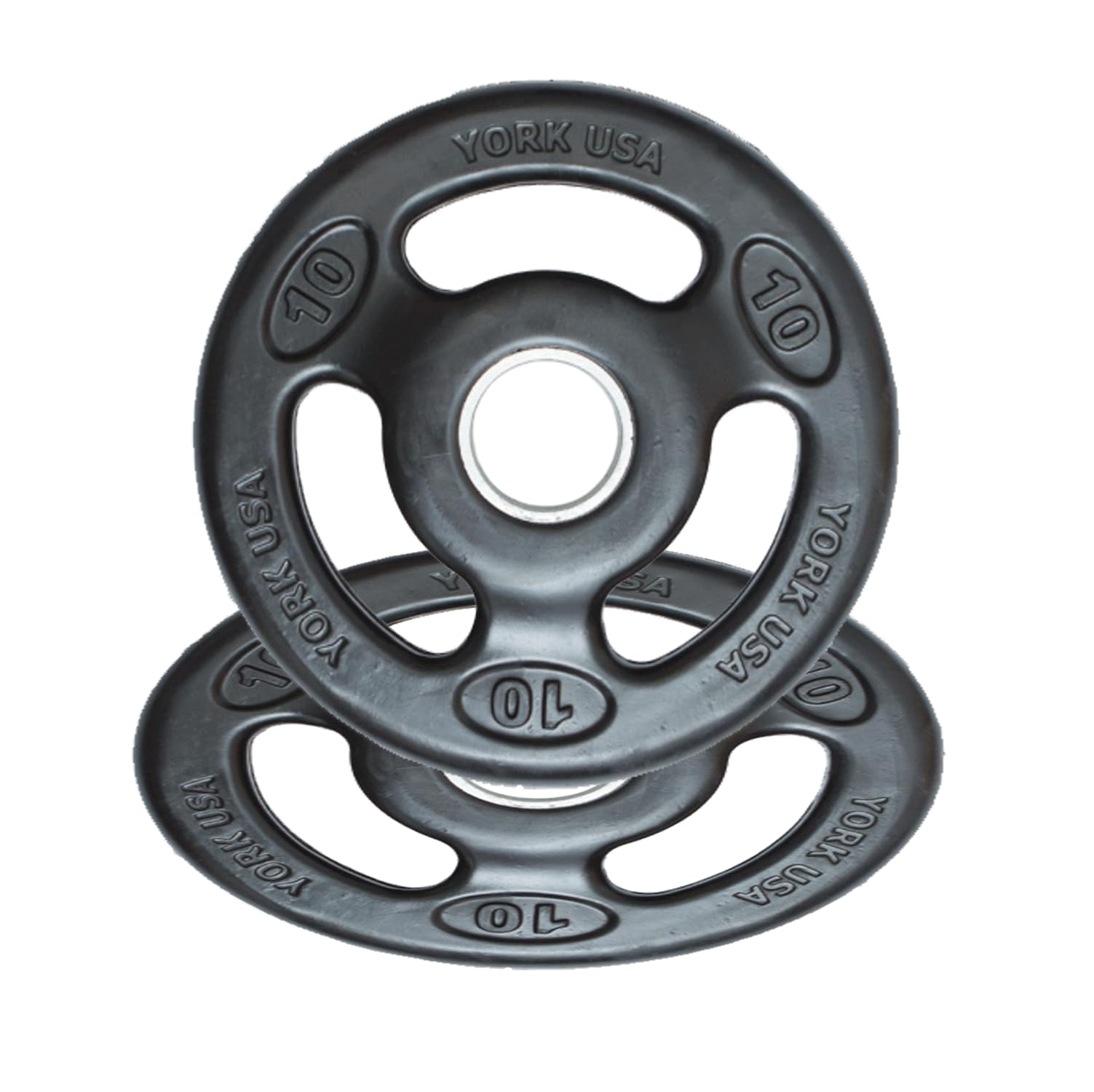 New York York Barbell 2-Inch ISO-Grip Rubber Encased Steel Olympic Plates (10 Lb Pair) – Comfortable 3-Grip Design, Anti-Pinch Hub, Durable Steel Composite for Home, School, & Commercial Gym Freeweights & Accessories