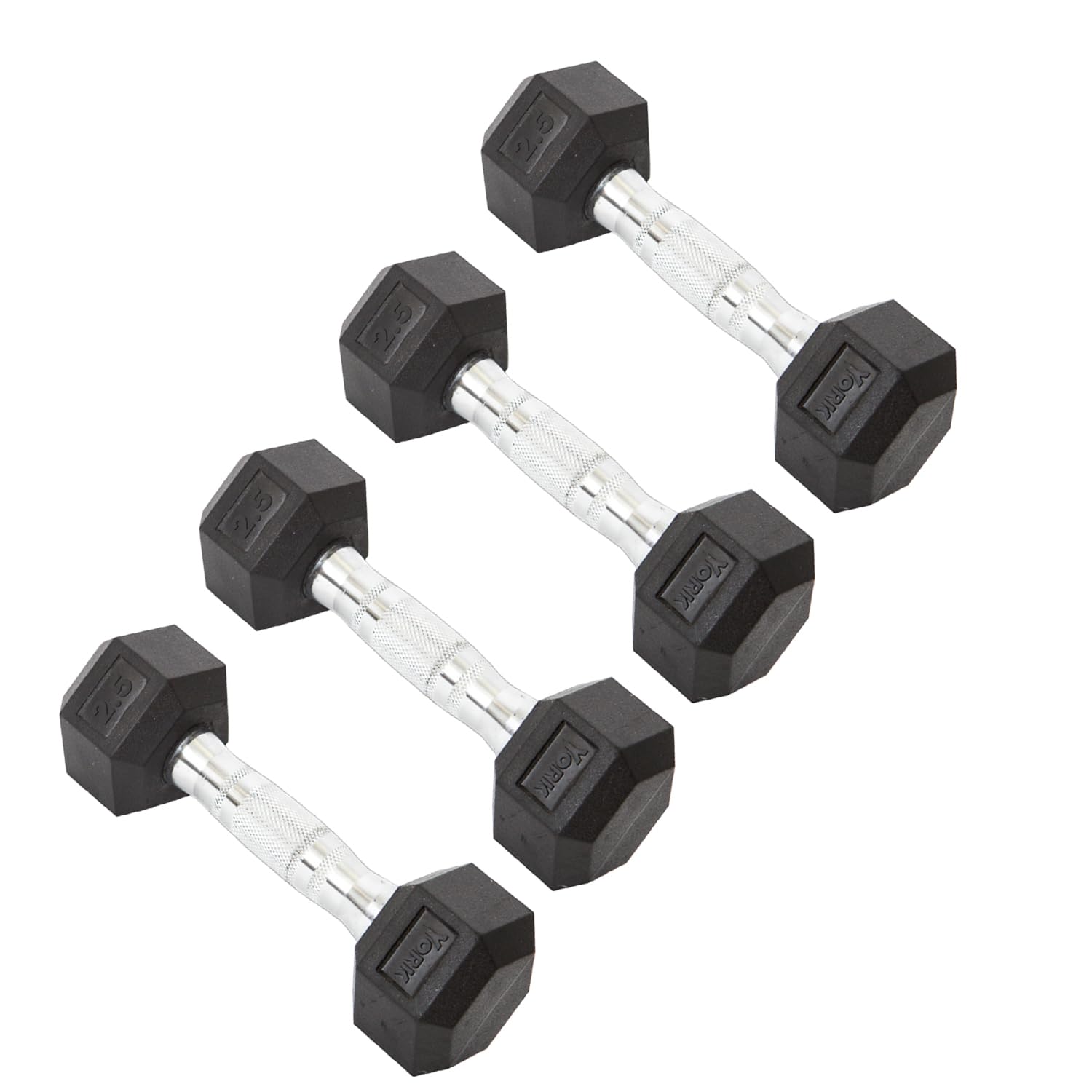 New Freeweights York Barbell Hex Dumbbell Set 2.5LB Rubber Coated Fixed Weight Dumbbells with Chrome Ergonomic Handle Odorless & Durable for Home Gym Women’s Strength Training Full Body Workouts - Pack of 4 York Freeweight