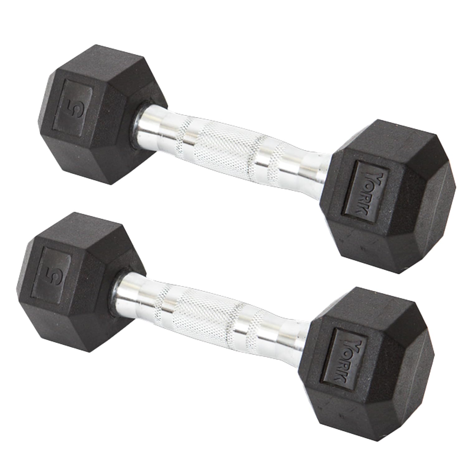 New Freeweights York Barbell Hex Dumbbell Set 5LB Rubber Coated Fixed Weight Dumbbells with Chrome Ergonomic Handle Odorless & Durable for Home Gym Women’s Strength Training Full Body Workouts - Pack of 2 York Freeweight
