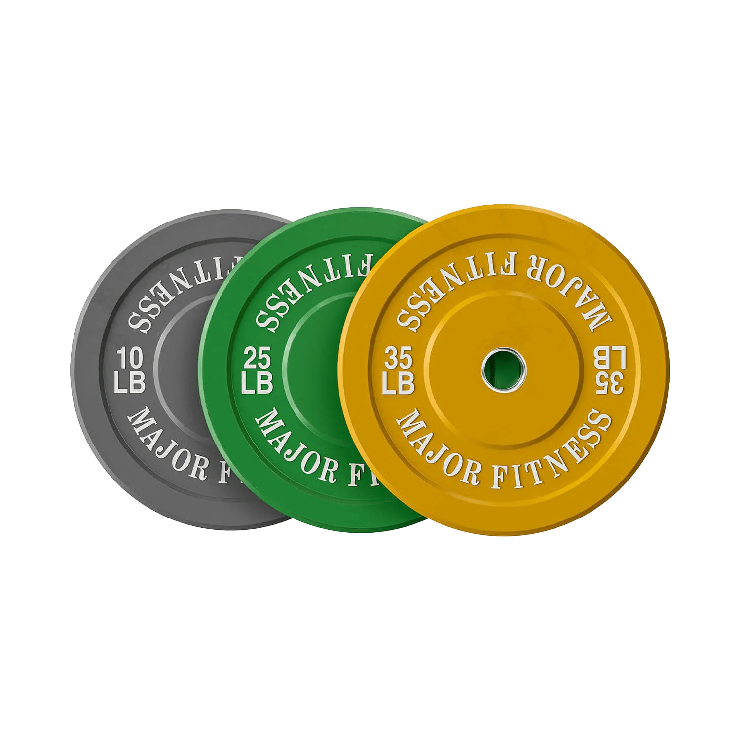 New Major Fitness Low Bounce Bumper Plates Olympic Weight Plates Set 10 + 25 + 35 lb – Multicolor – 6 pcs Strength System