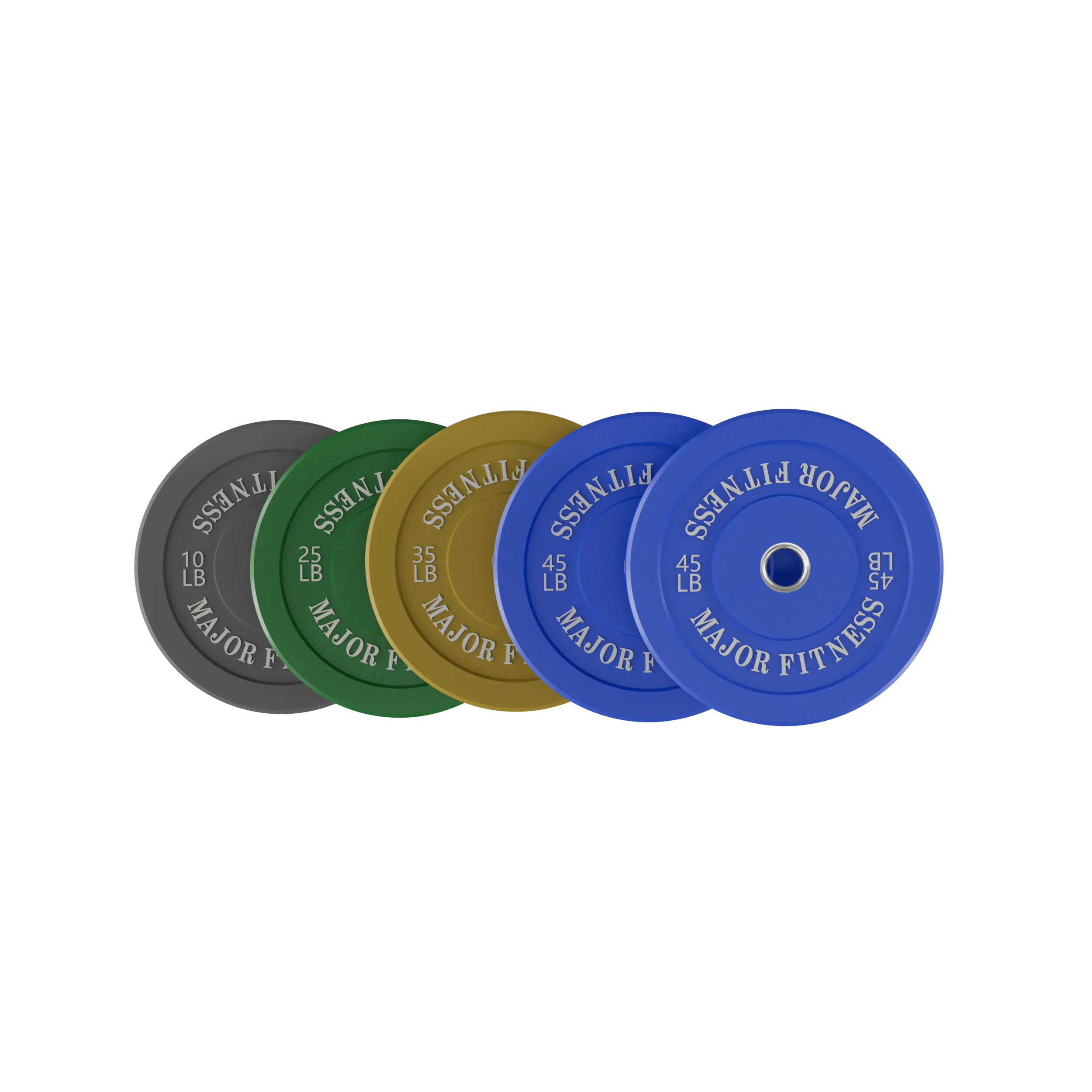 New Major Fitness Low Bounce Bumper Plates Olympic Weight Plates Set 10 + 25 + 35 + 45 lb – Multicolor – 10 pcs Strength System
