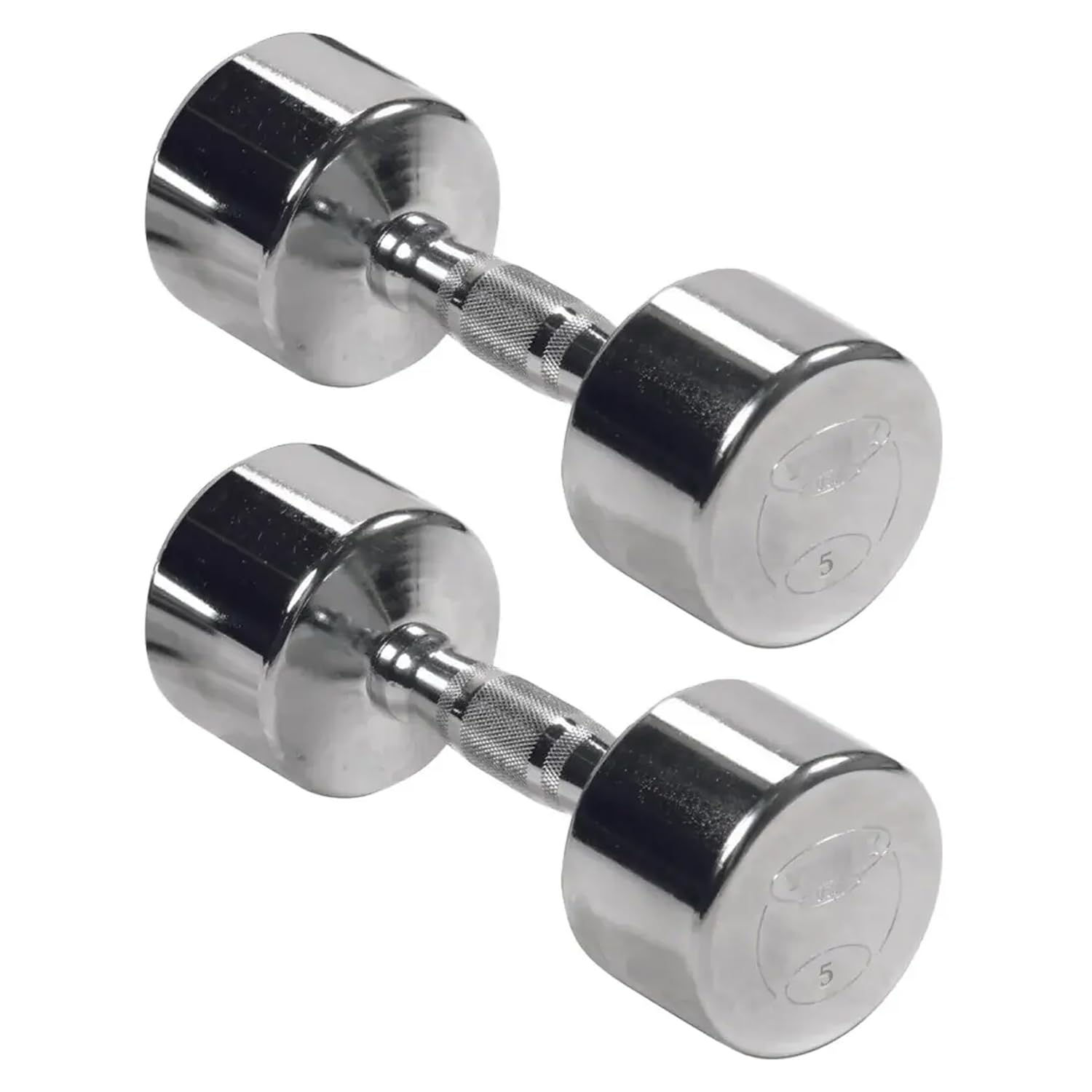 Barbell 5lb Chrome Dumbbells (Pair) Ergo Grip Knurled Steel Handles