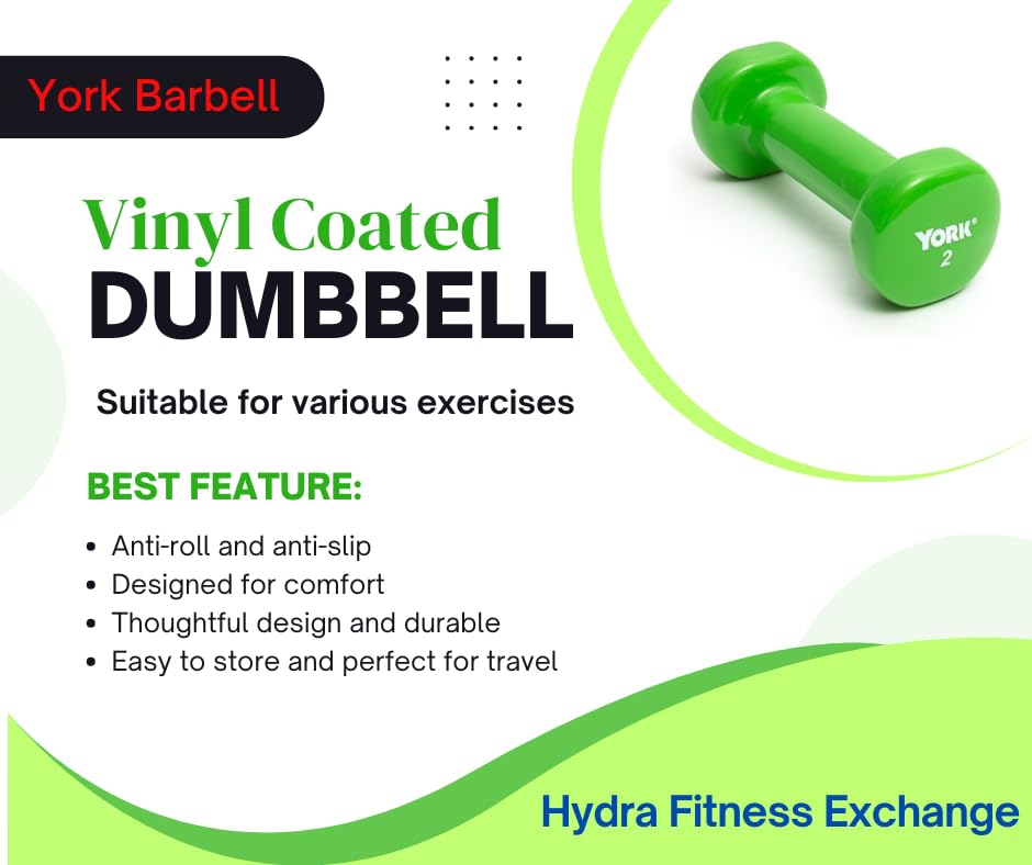 New York Barbell 2lb Vinyl Fitbell Dumbbell (Single) Anti-Roll Anti-Slip Lime York Freeweight
