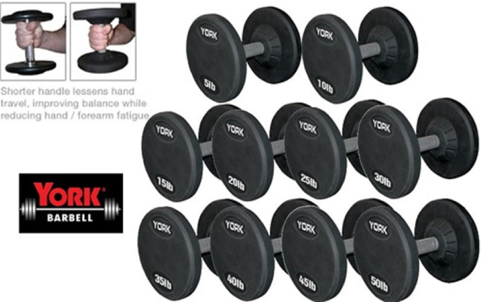 New York Pro Style Dumbbells 5&ndash;50 lb Set (Knurled Chrome Handles) York Freeweight