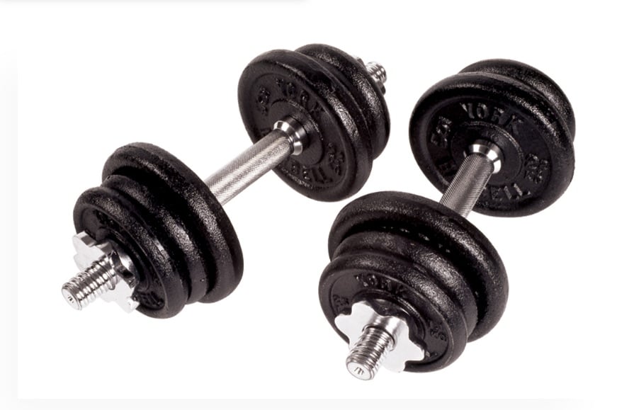 30 lb Adjustable Dumbbell Set with Spinlock Handles | 15lb Pair Standard Plates | 