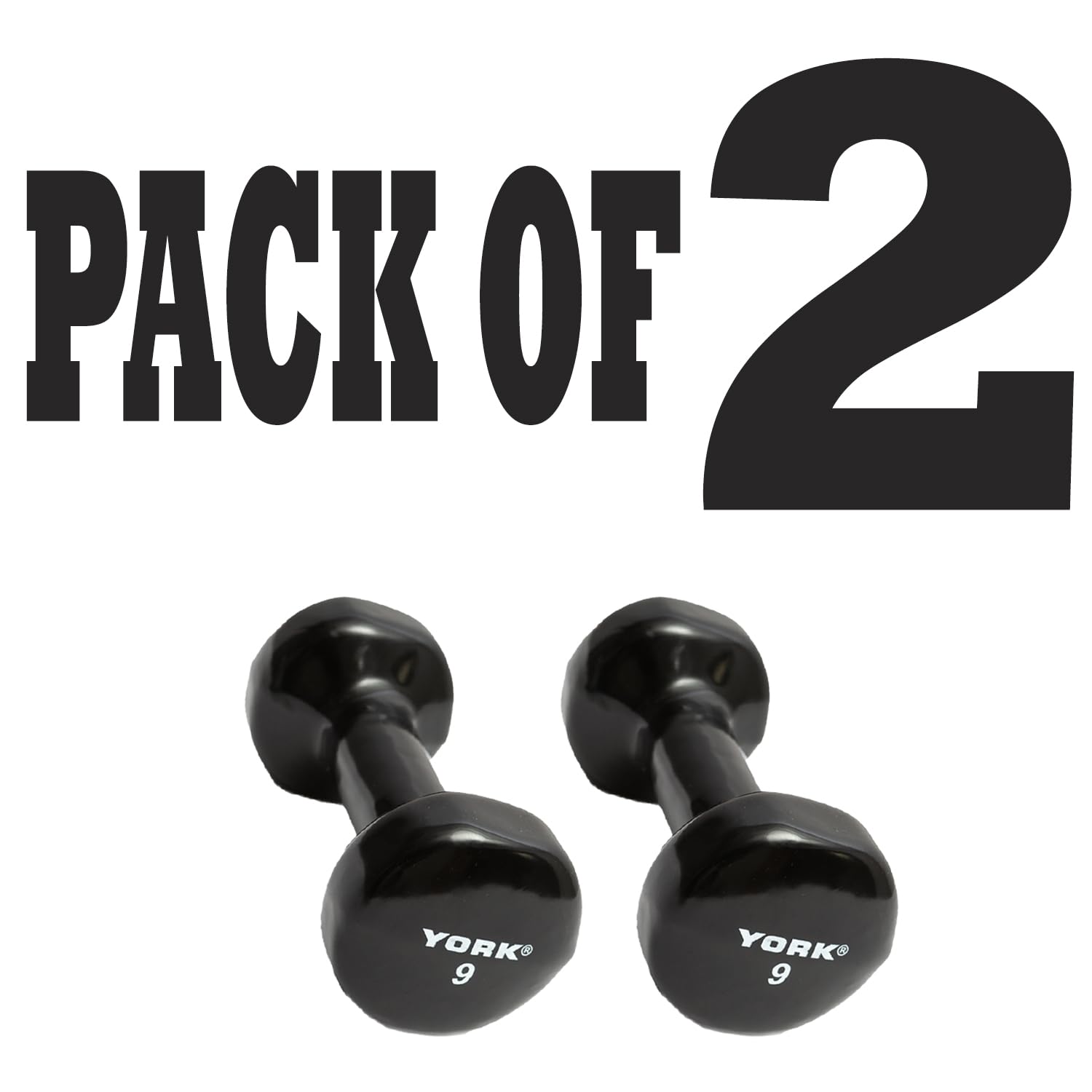 New York Barbell 9LB Vinyl Coated Fitbell Dumbbells (2-Pack) Black | Anti-Roll, Non-Slip York Freeweight