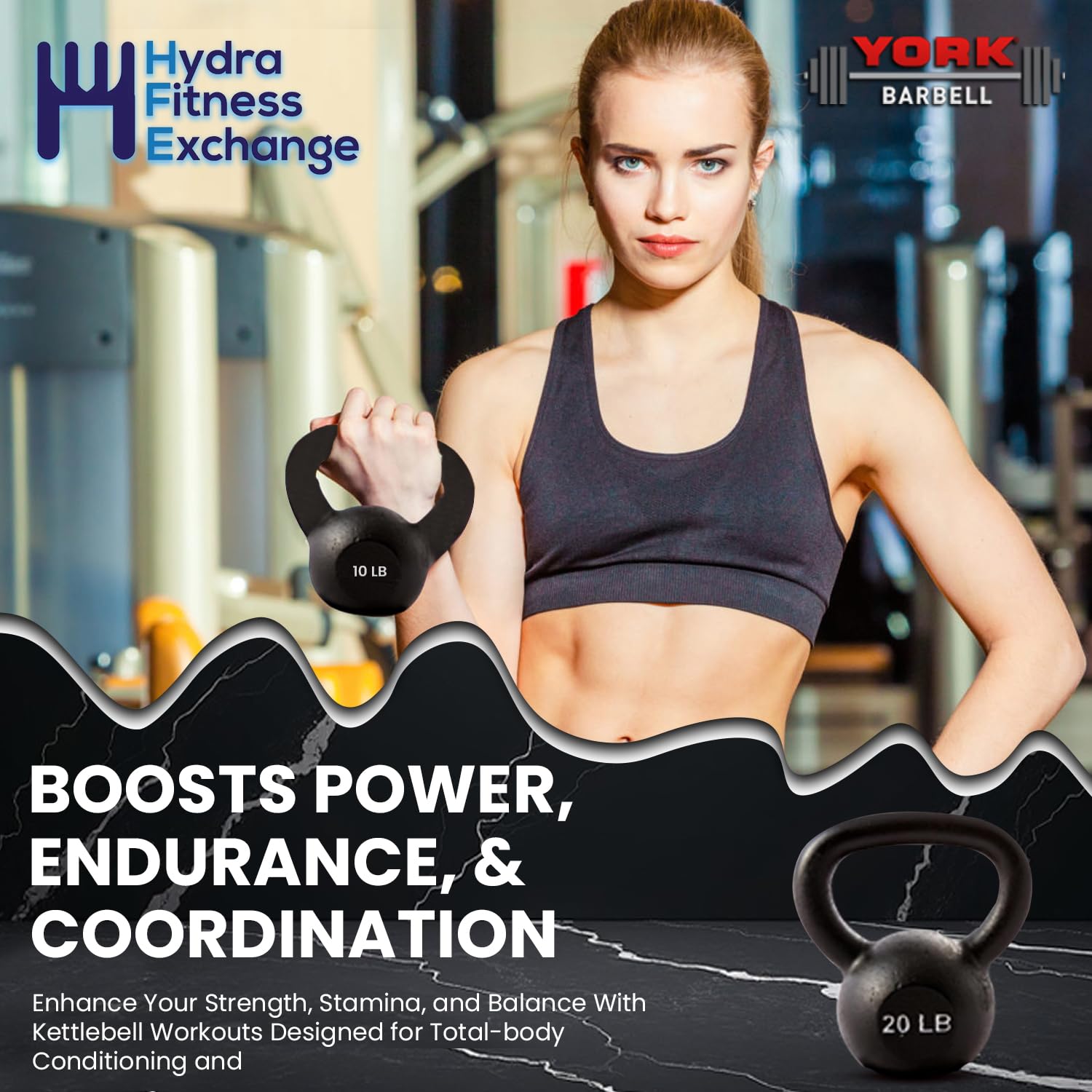 New York Barbell 15LB Cast Iron Kettlebell Matte Black | Strength & CrossFit Training York Freeweight
