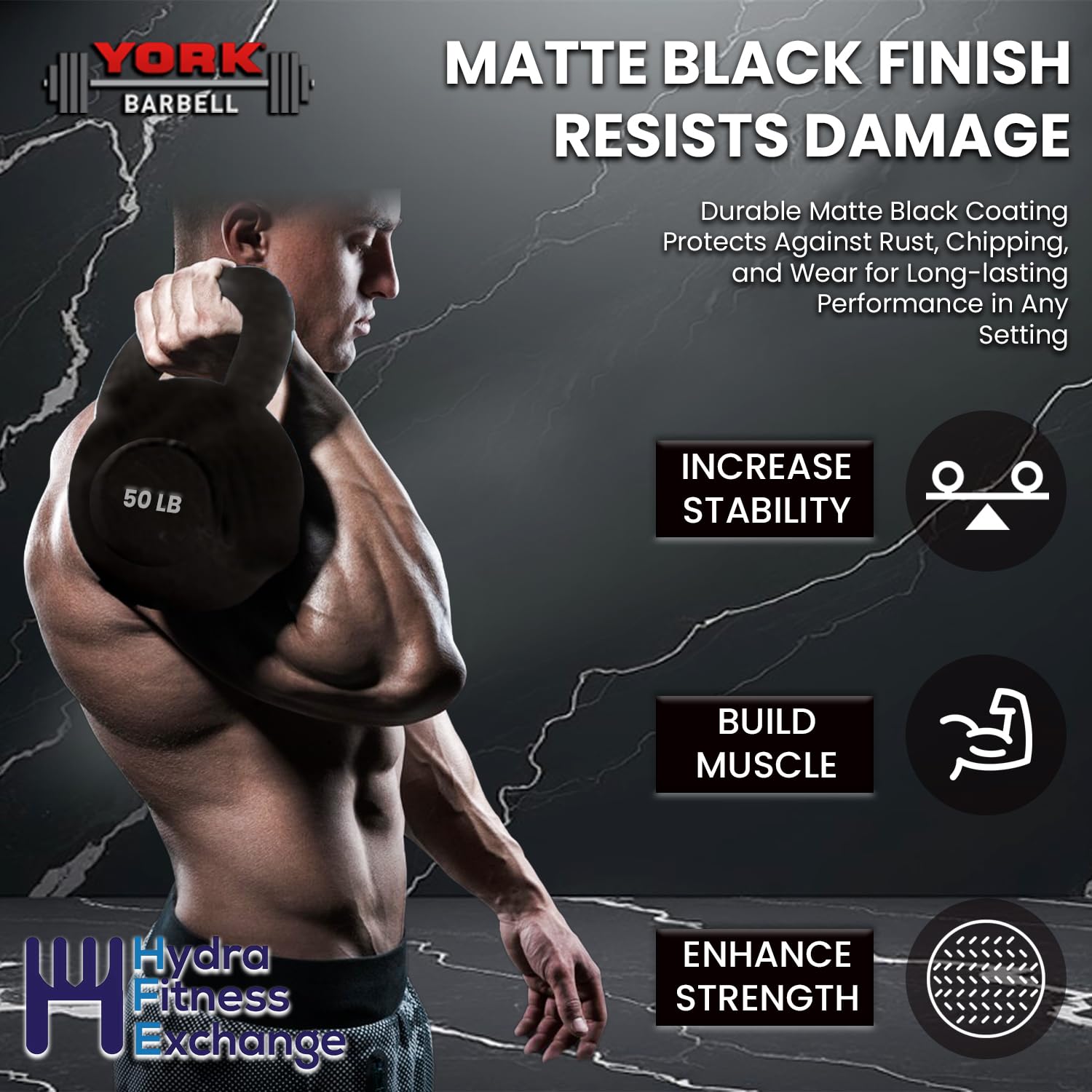 New York Barbell 15LB Cast Iron Kettlebell Matte Black | Strength & CrossFit Training York Freeweight