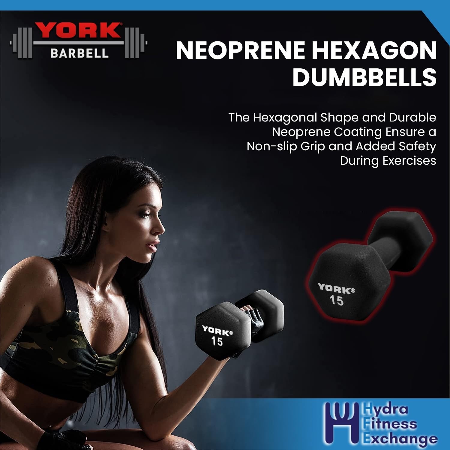 New York Neoprene Hex Dumbbells 1lb (Pack of 4) Cast Ergo Handle York Freeweight