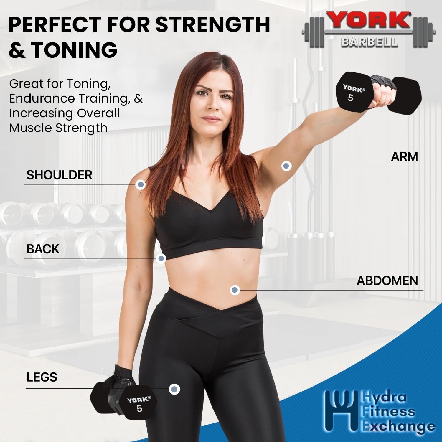 New York Neoprene Hex Dumbbells 3lb (Pack of 4) Cast Ergo Handle York Freeweight