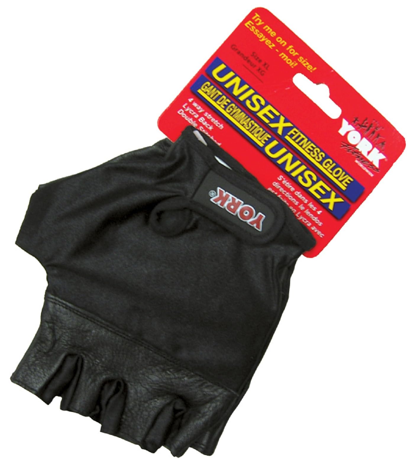 New York Barbell Medium Fitness Gloves | Short Finger Leather & Lycra, Black York Freeweight