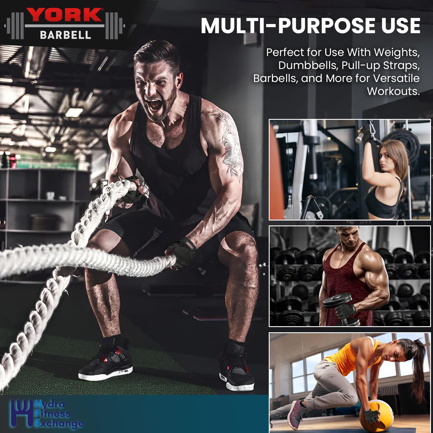 New York Barbell Medium Fitness Gloves | Short Finger Leather & Lycra, Black York Freeweight