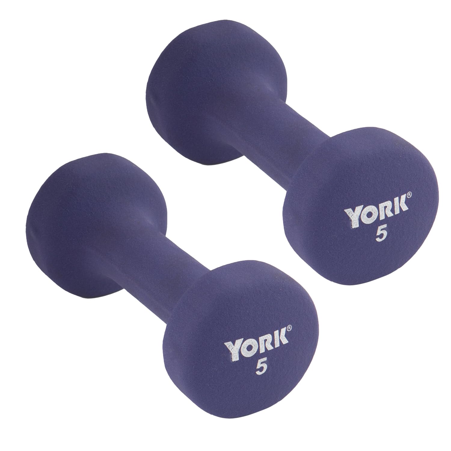 New York Barbell 5LB Neoprene Dumbbells (Pair), Anti-Slip Anti-Roll Fitbell Weights – Purple York Freeweight