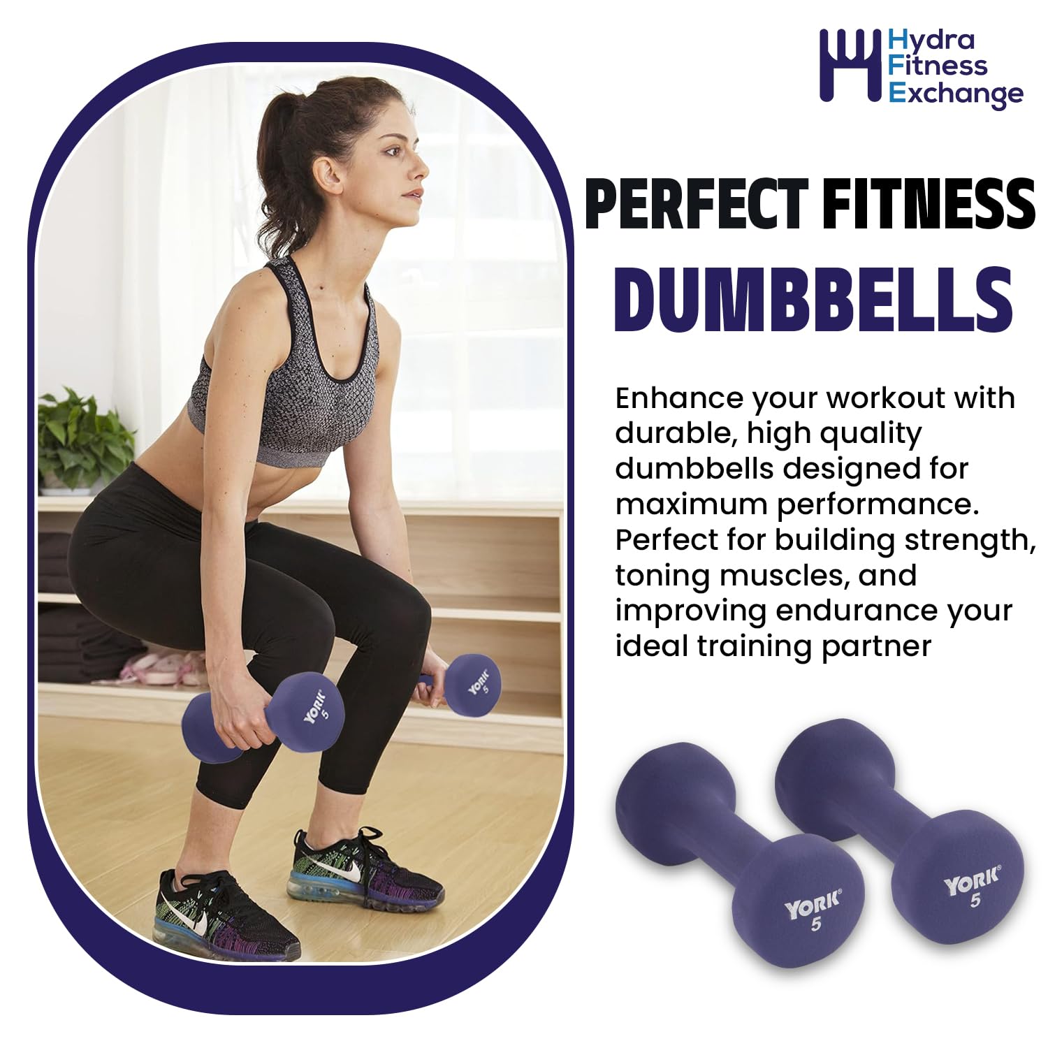 New York Barbell 5LB Neoprene Dumbbells (Pair), Anti-Slip Anti-Roll Fitbell Weights – Purple York Freeweight