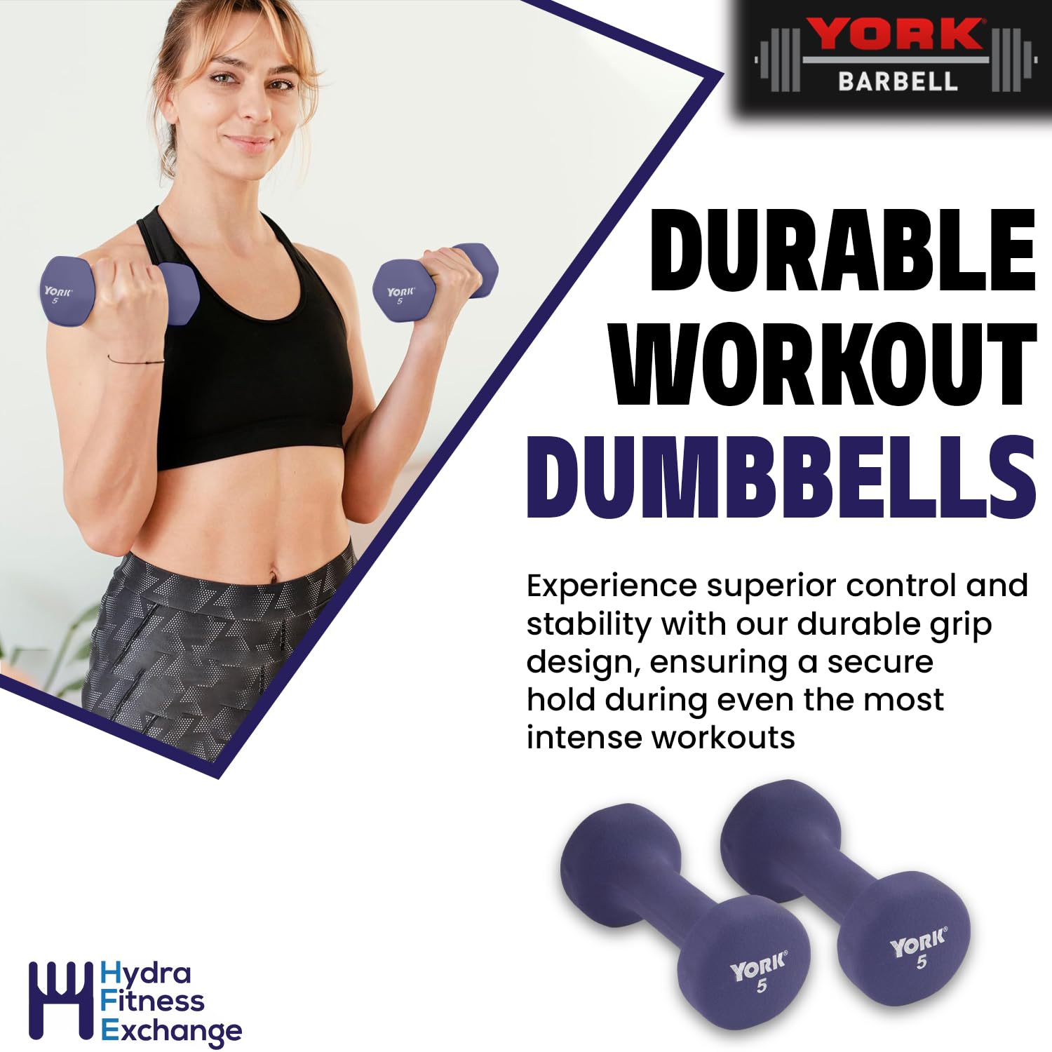 New York Barbell 5LB Neoprene Dumbbells (Pair), Anti-Slip Anti-Roll Fitbell Weights – Purple York Freeweight
