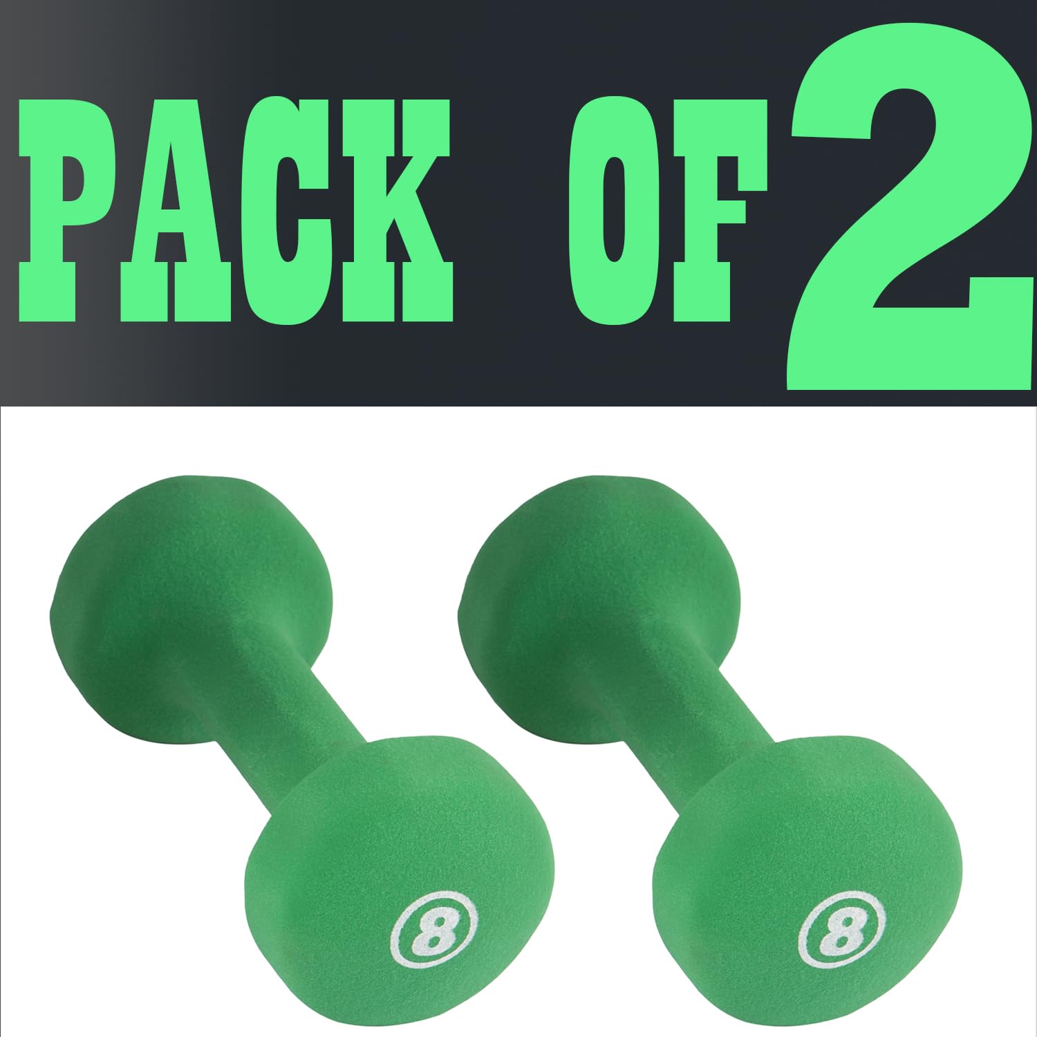 New York Barbell 8LB Neoprene Dumbbells (Pair), Anti-Slip Anti-Roll Fitbell Weights – Green York Freeweight