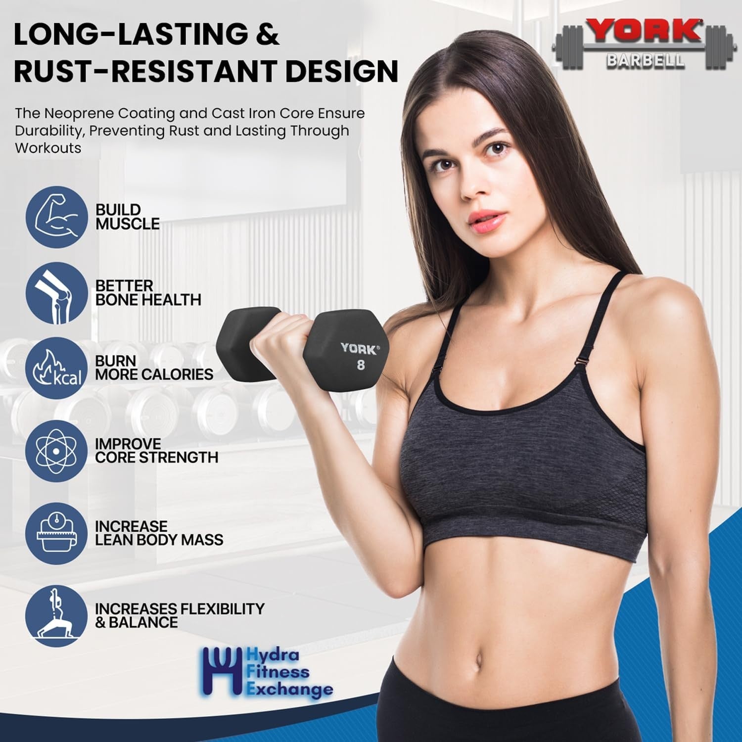 New York Neoprene Hex Dumbbells 7lb Pair (Ergo Handle) Black York Freeweight