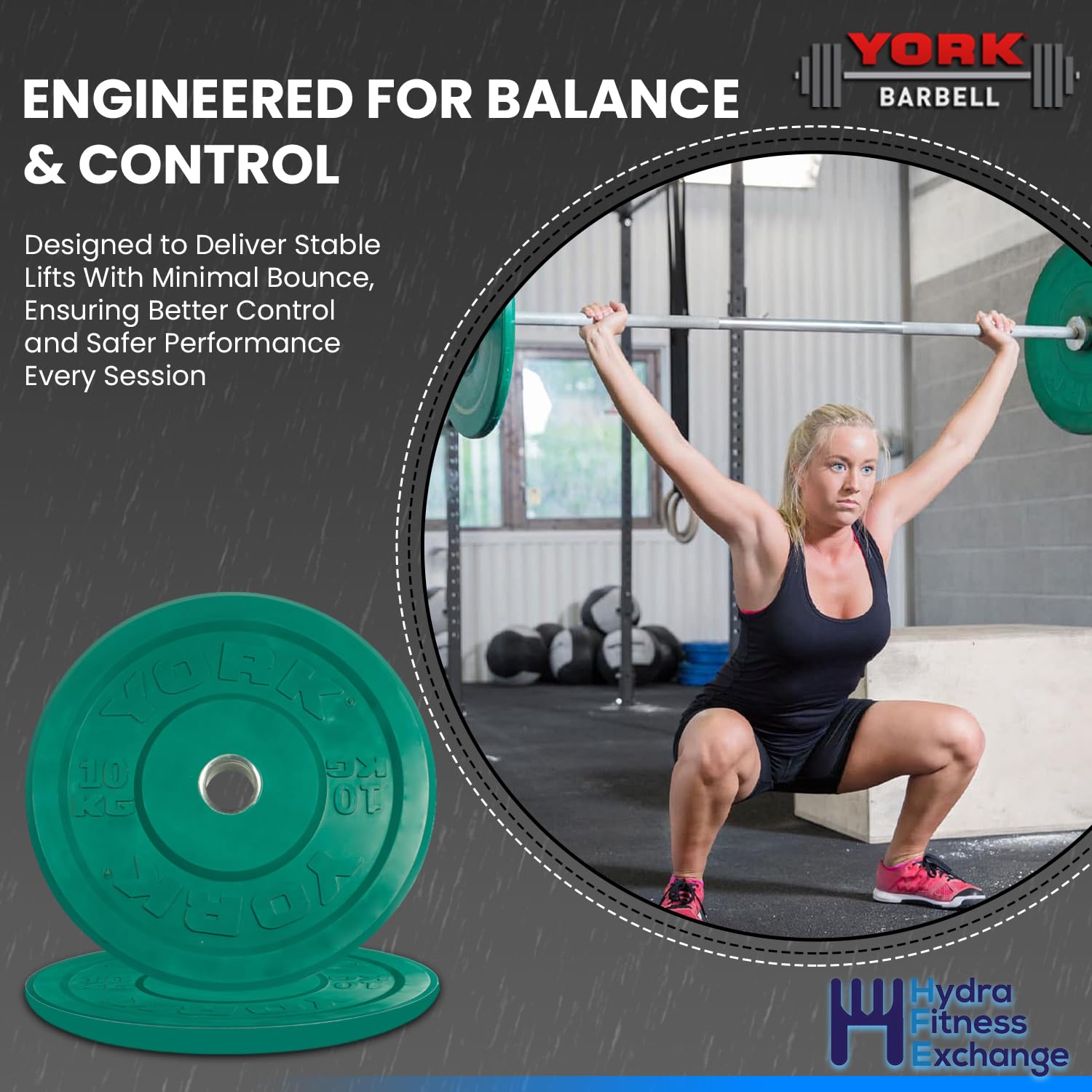 New York 10KG Green Bumper Plate – Color-Coded Rubber Olympic 2” Sleeve York Freeweight